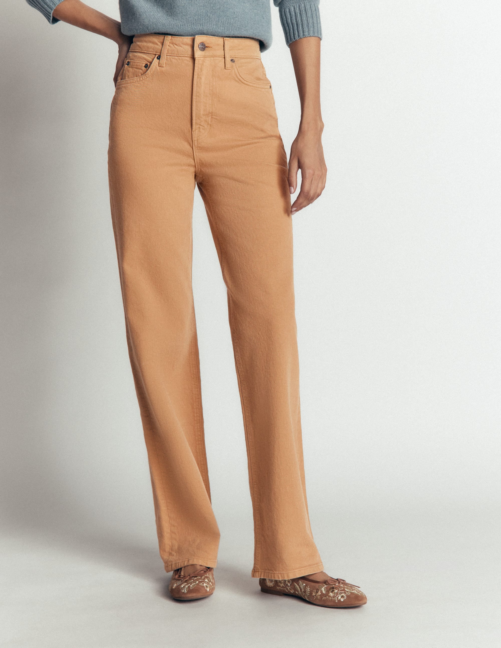 Jeans mit hohem Bund und geradem, weitem Bein-Kamelbraun - Image 4
