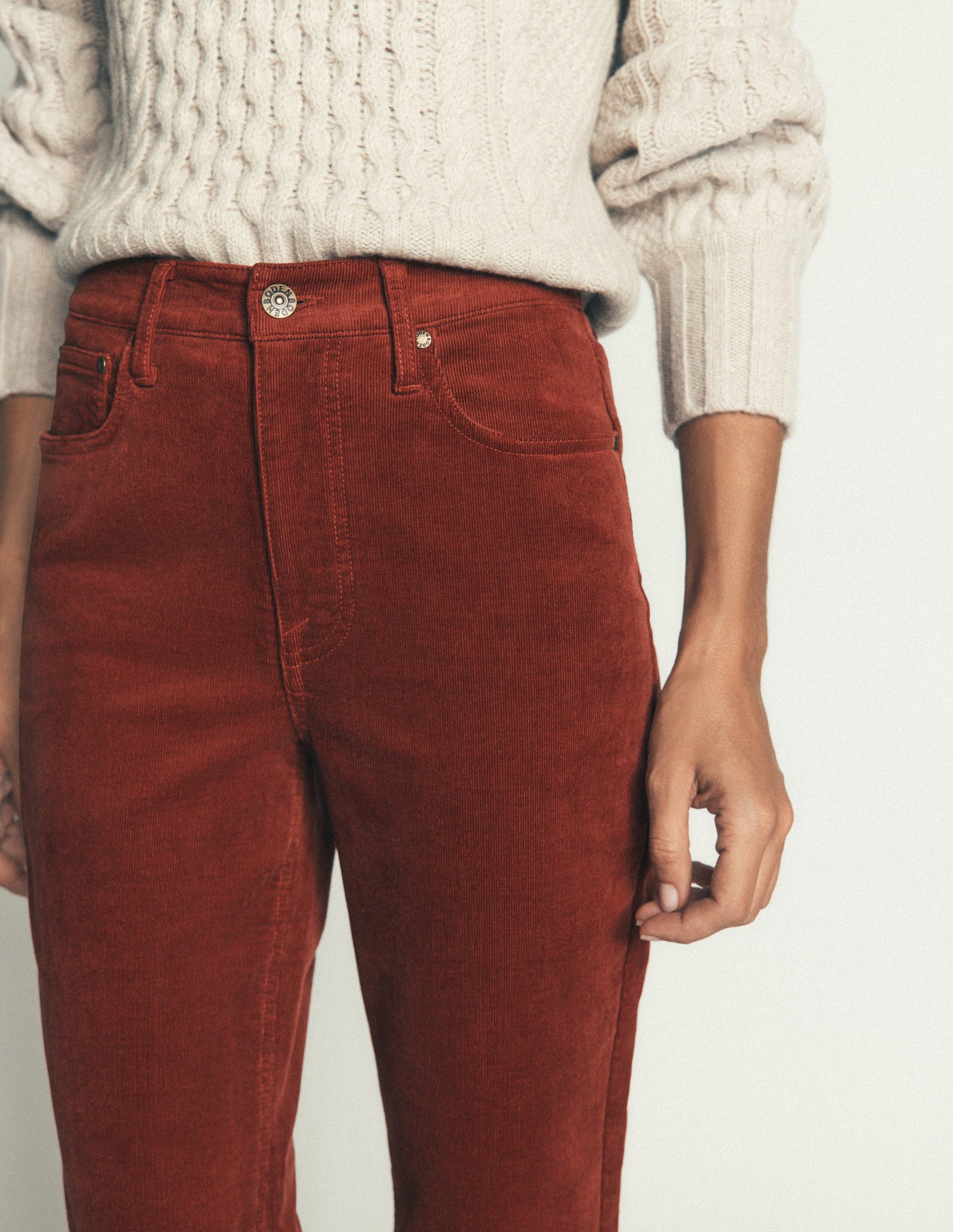 High Rise Cord Slim Jeans-Burnt Henna-2