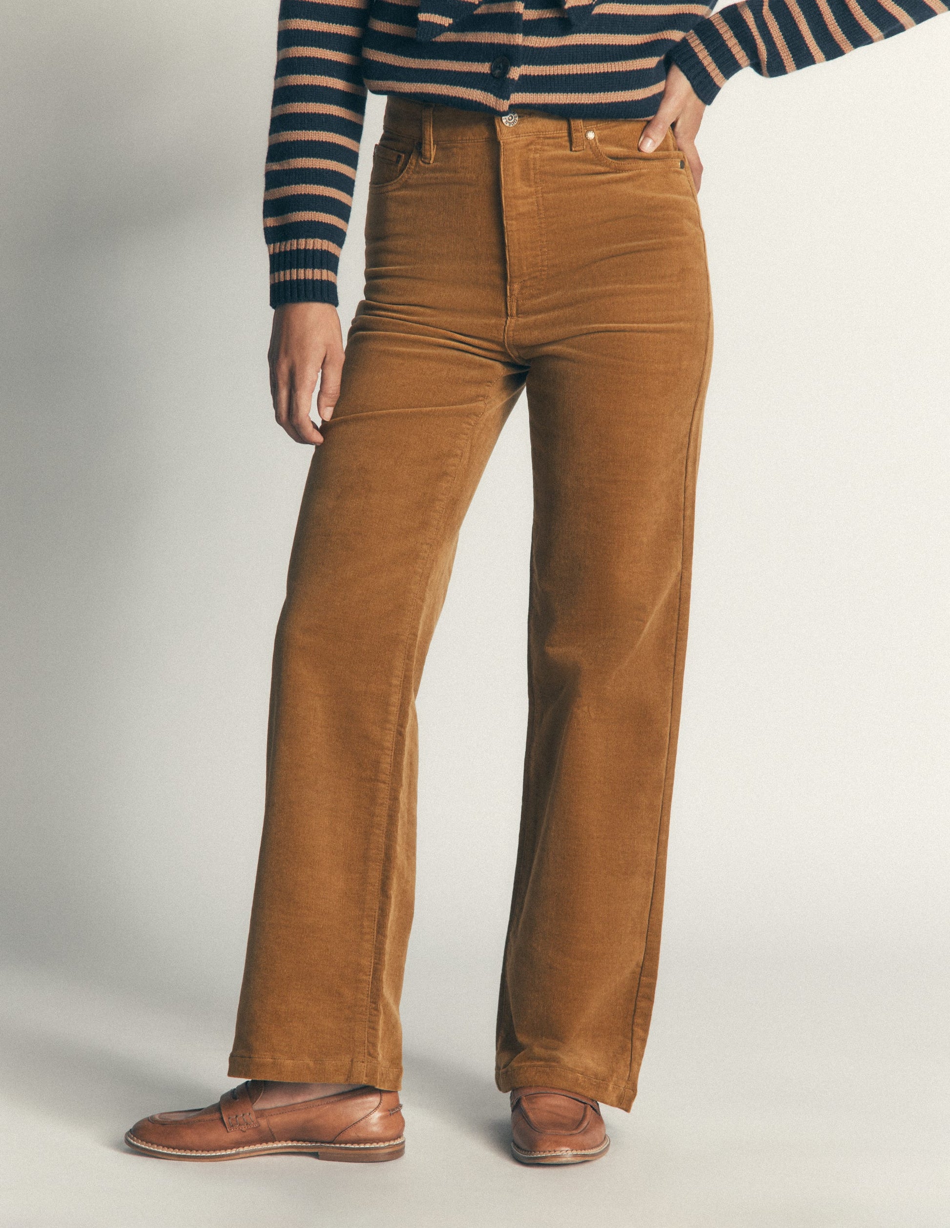High Rise Cord Column Jeans-Rubber-4