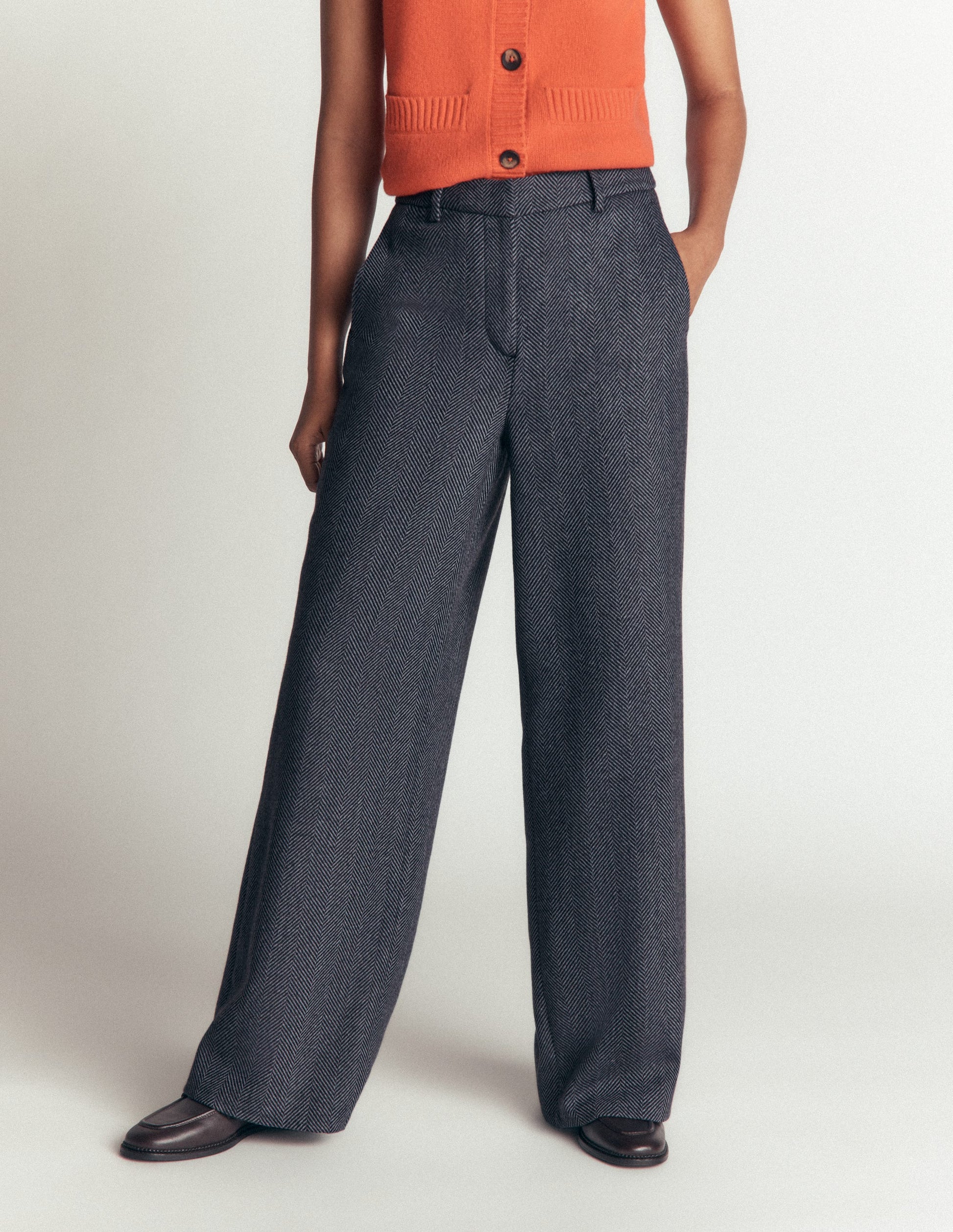 Belgravia Hose aus Wollmischung-Blau Fischgrät-5