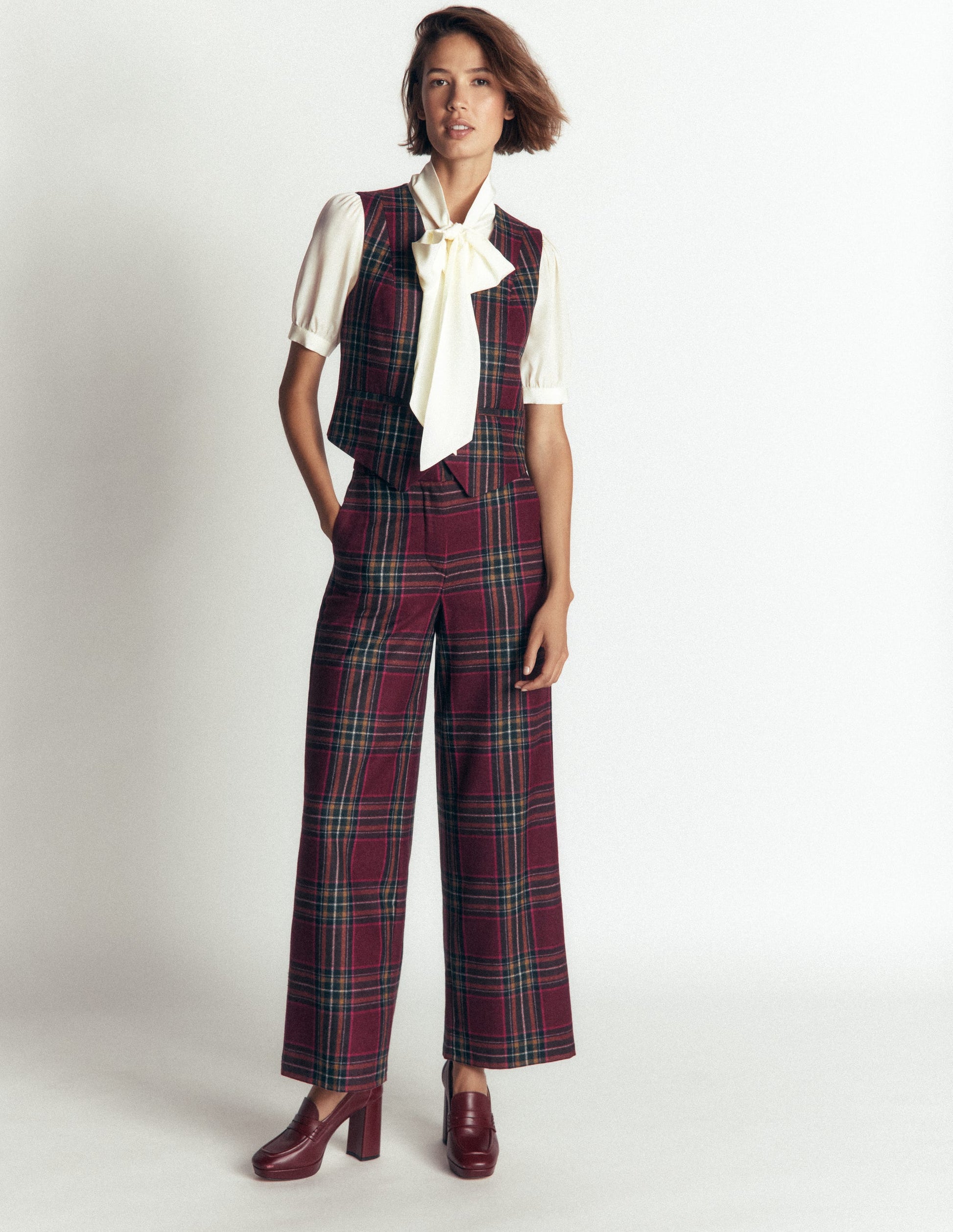 Belgravia Wool Blend Trousers-Maroon And Olive Check-3