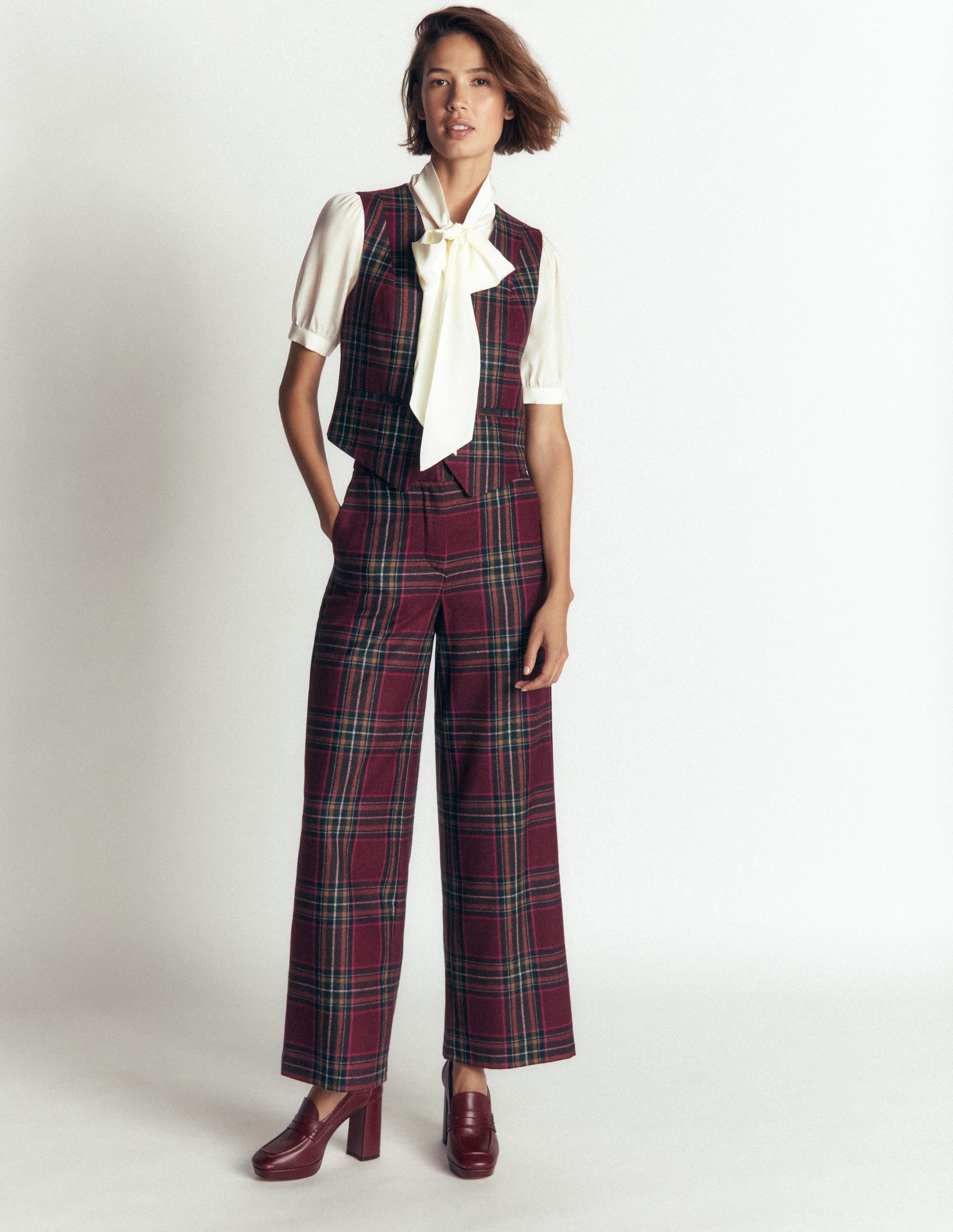 Belgravia Wool Blend Trousers-Maroon And Olive Check - Image 2