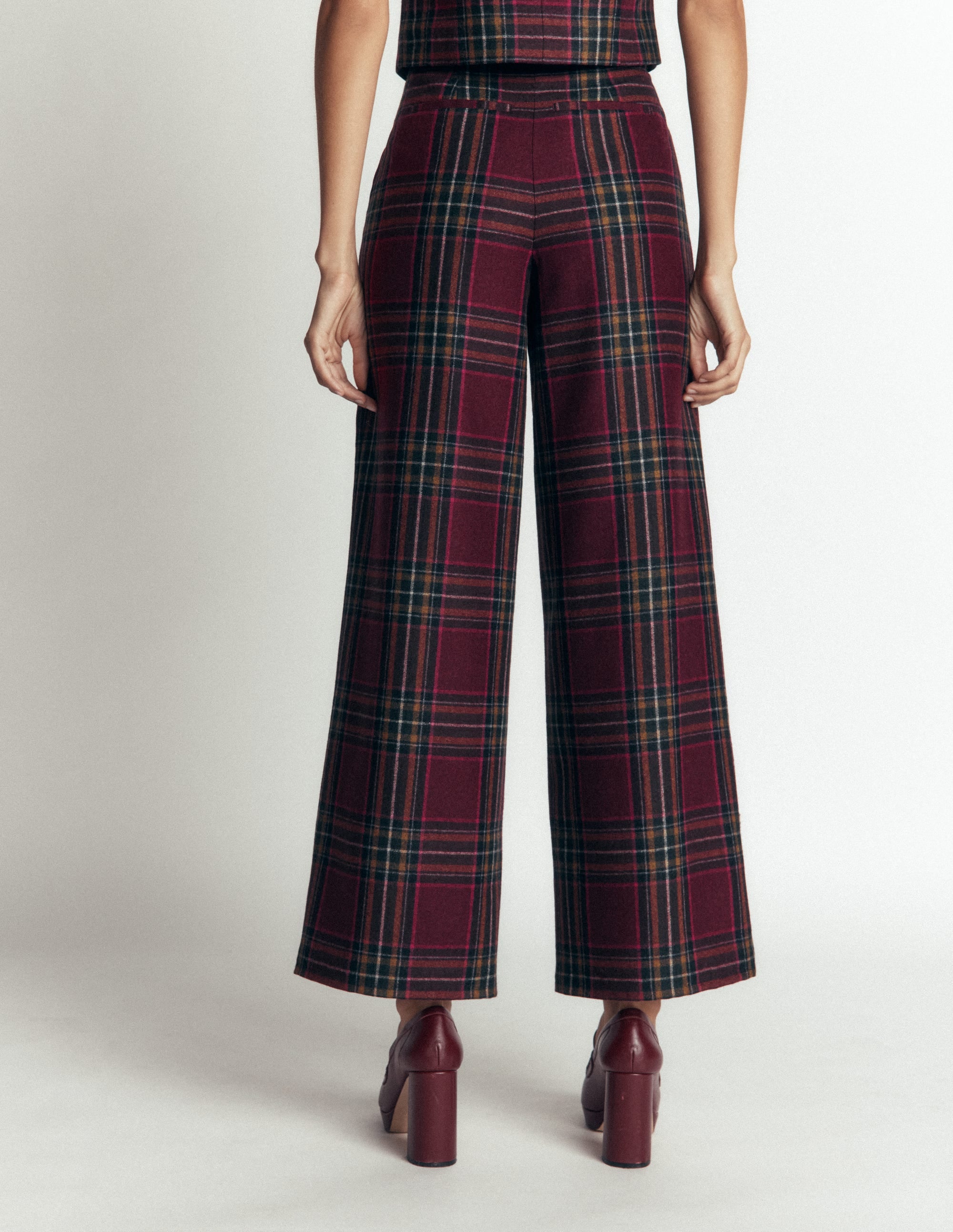 Belgravia Wool Blend Trousers-Maroon And Olive Check - Image 4