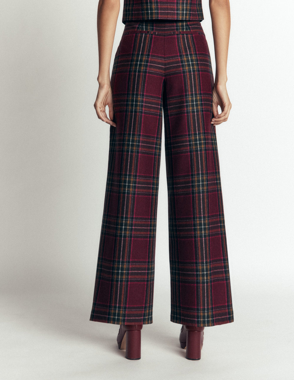 Belgravia Wool Blend Trousers-Maroon And Olive Check - Image 3