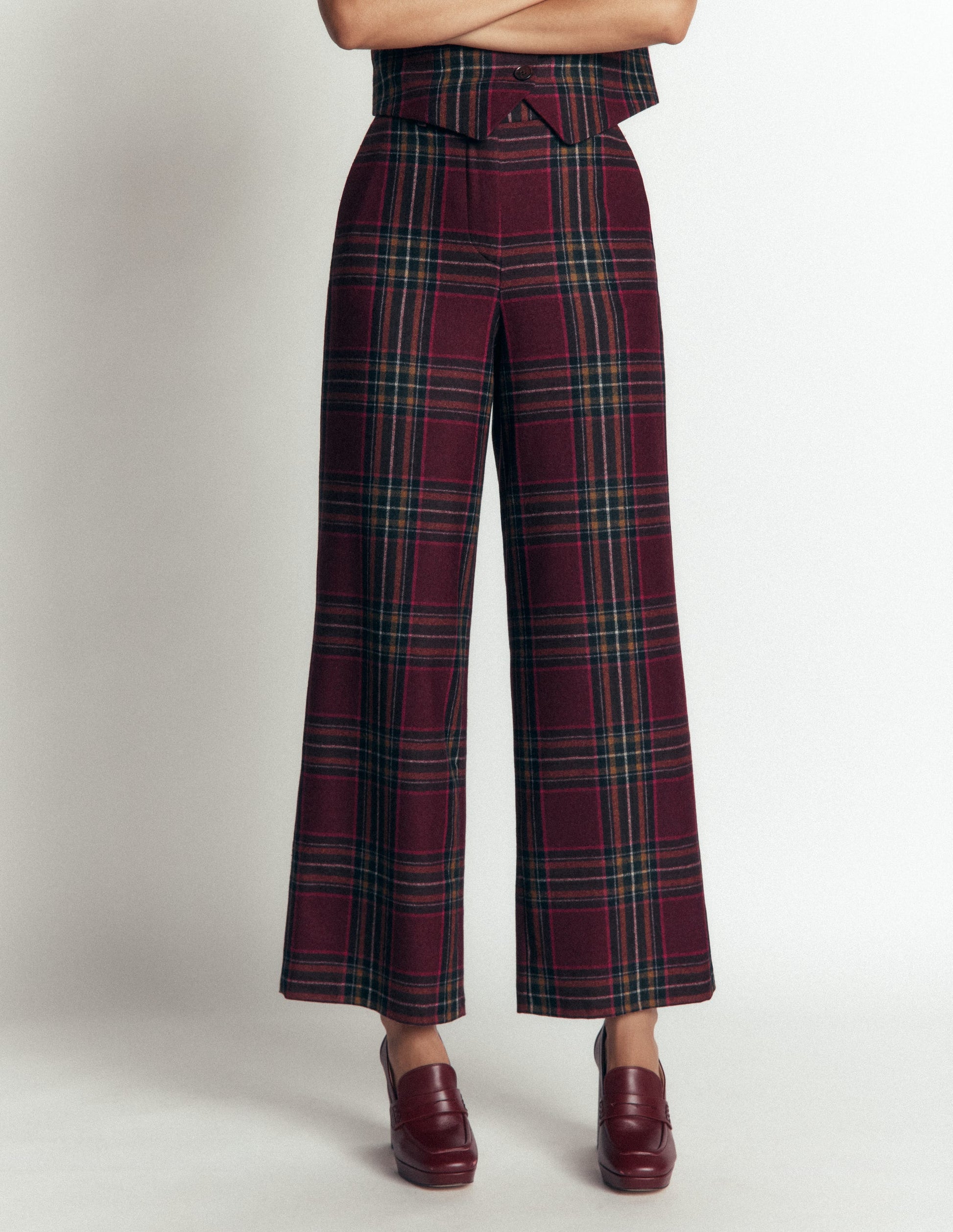 Belgravia Wool Blend Trousers-Maroon And Olive Check-6