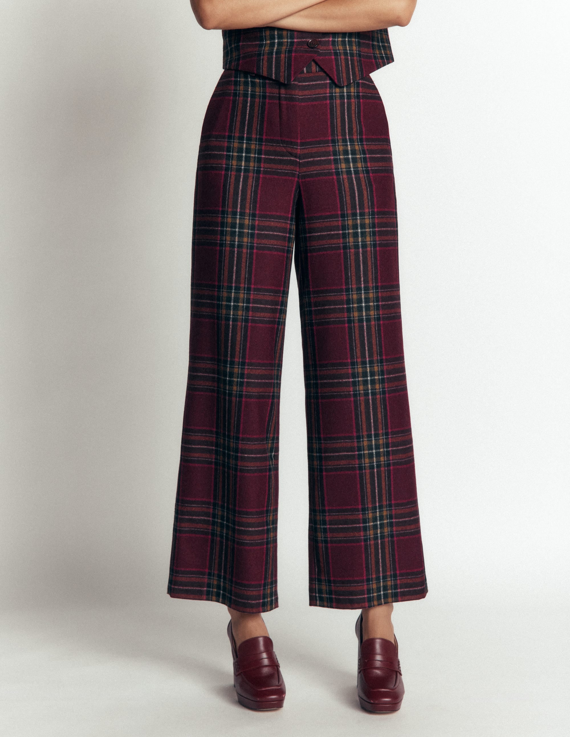 Belgravia Wool Blend Trousers-Maroon And Olive Check - Image 5