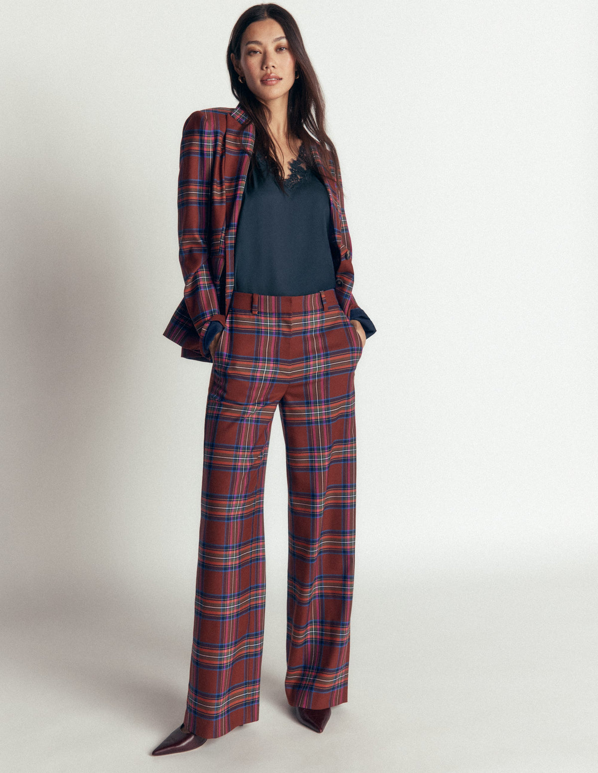 Belgravia Wool Blend Trousers-Brown, Blue, and Pink Check-1