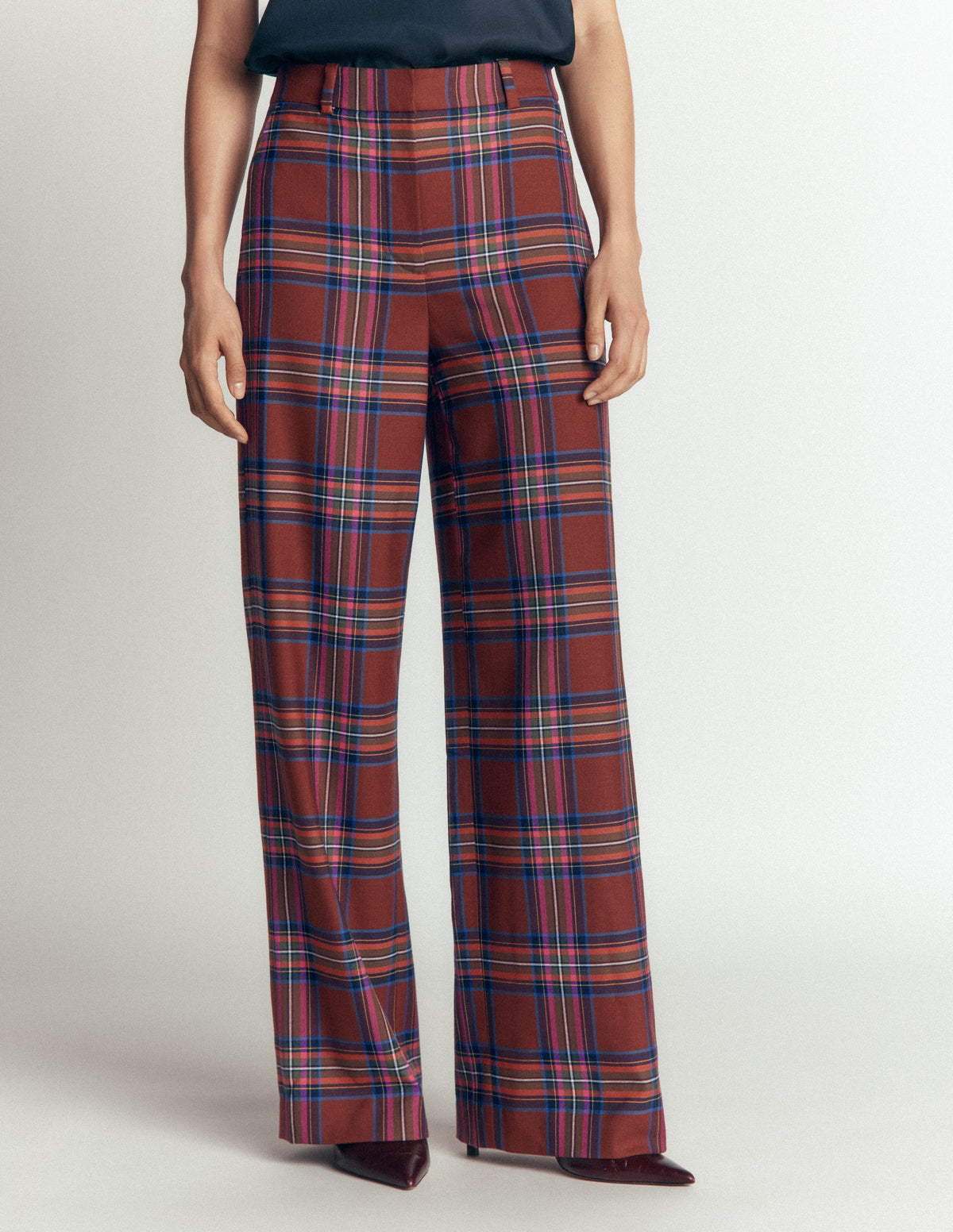 Belgravia Wool Blend Trousers-Brown, Blue, and Pink Check-4