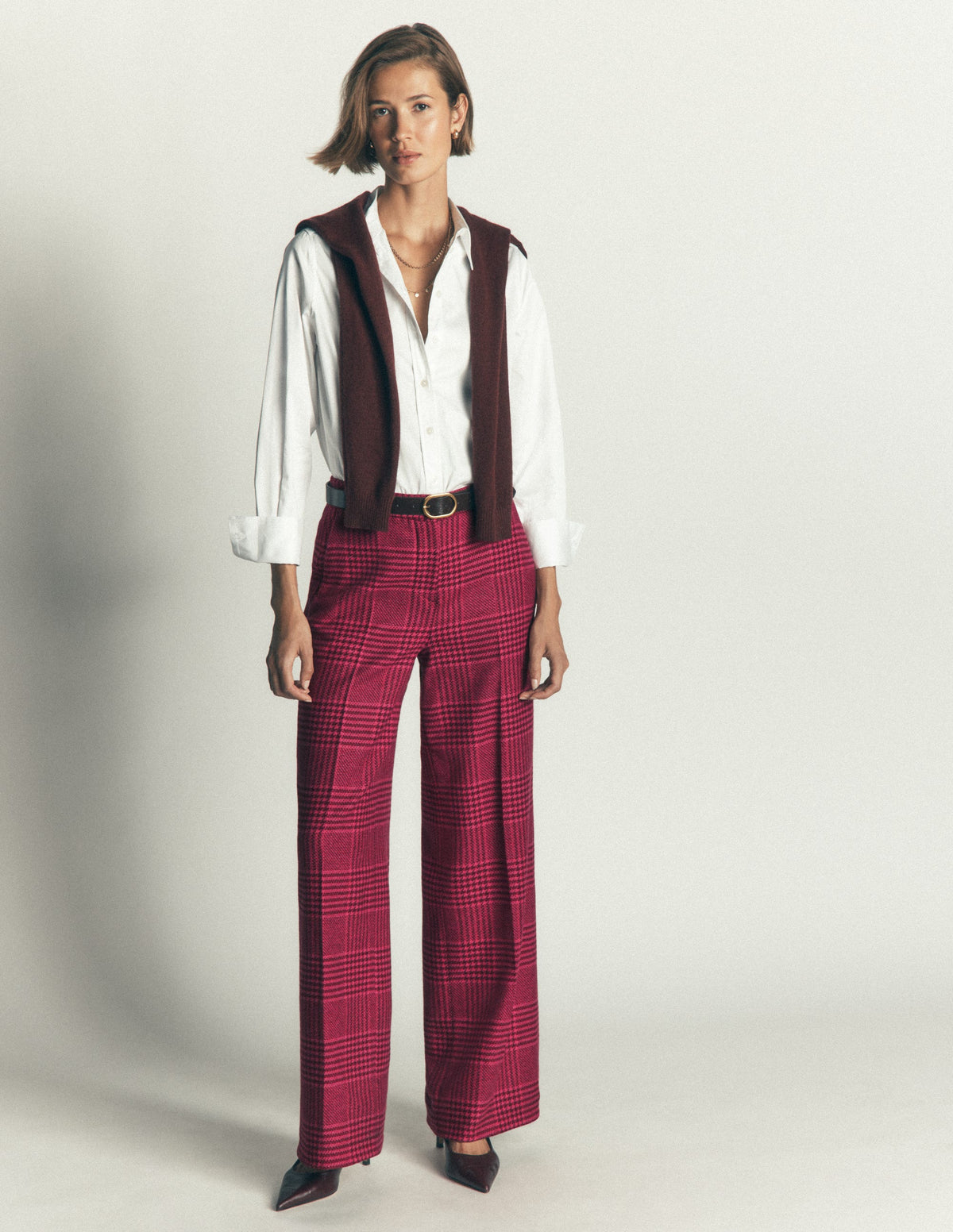 Belgravia Wool Blend Trousers-Pink and Maroon Check-1