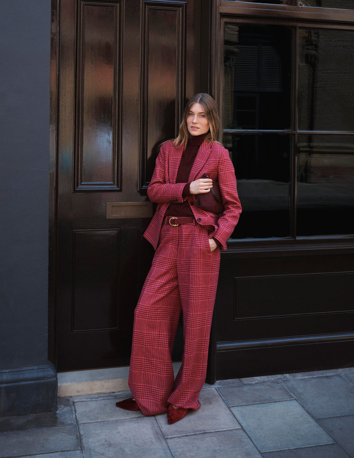 Belgravia Wool Blend Trousers-Pink and Maroon Check - Image 6