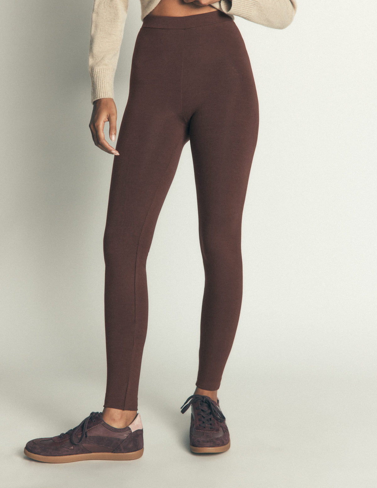 Jersey-Leggings mit hohem Bund-Bitterschokolade - Image 4