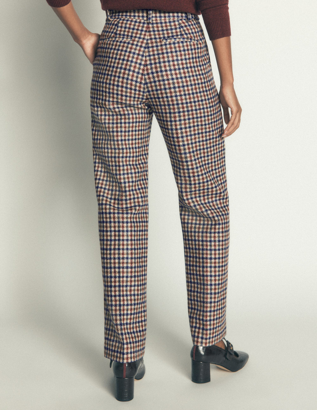 Canonbury Hose aus Wollmischung-Naturweiß, Blau und Kastanienbraun Kariert-4