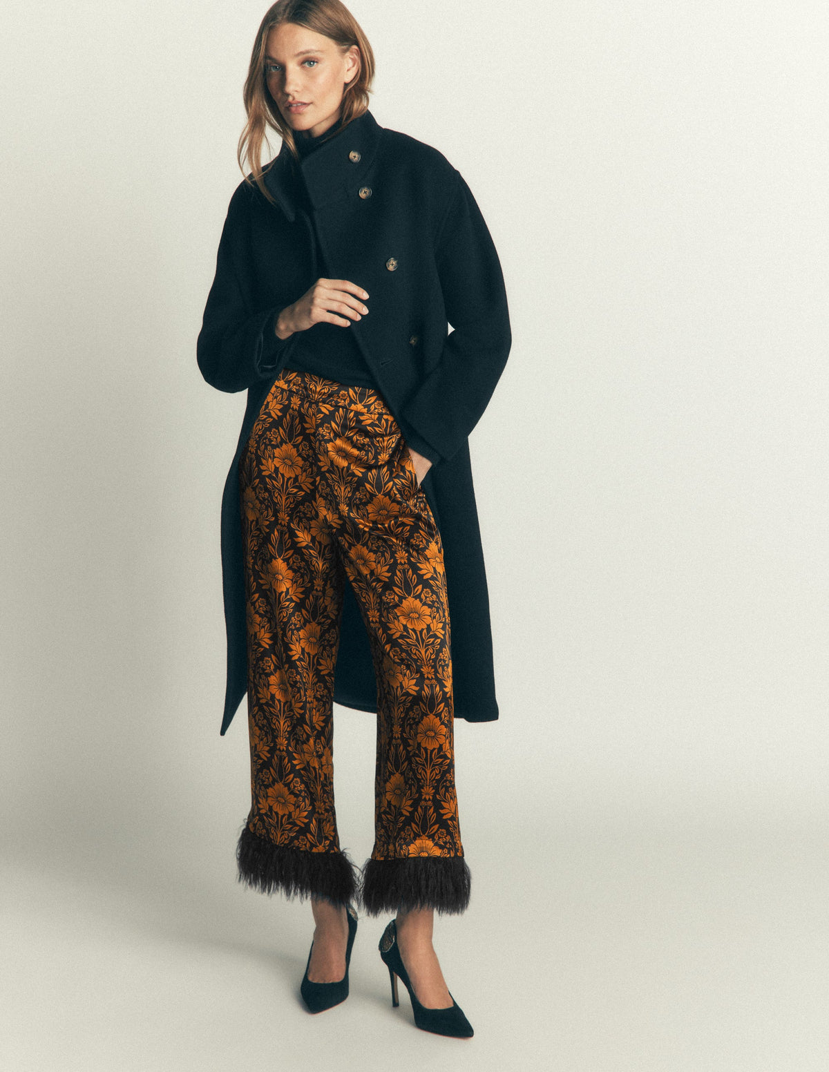 Pantalon à détails plumes-Motif Flourishing Sprig-2