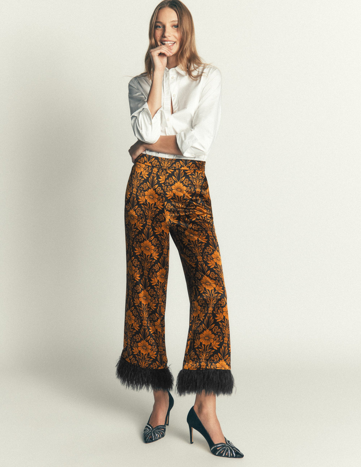 Pantalon à détails plumes-Motif Flourishing Sprig-6