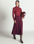 Plissierter Midirock mit seitlichem Schlitz-Dunkle Kirsche
