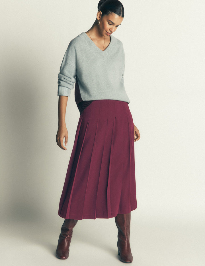 Plissierter Midirock mit seitlichem Schlitz-Dunkle Kirsche