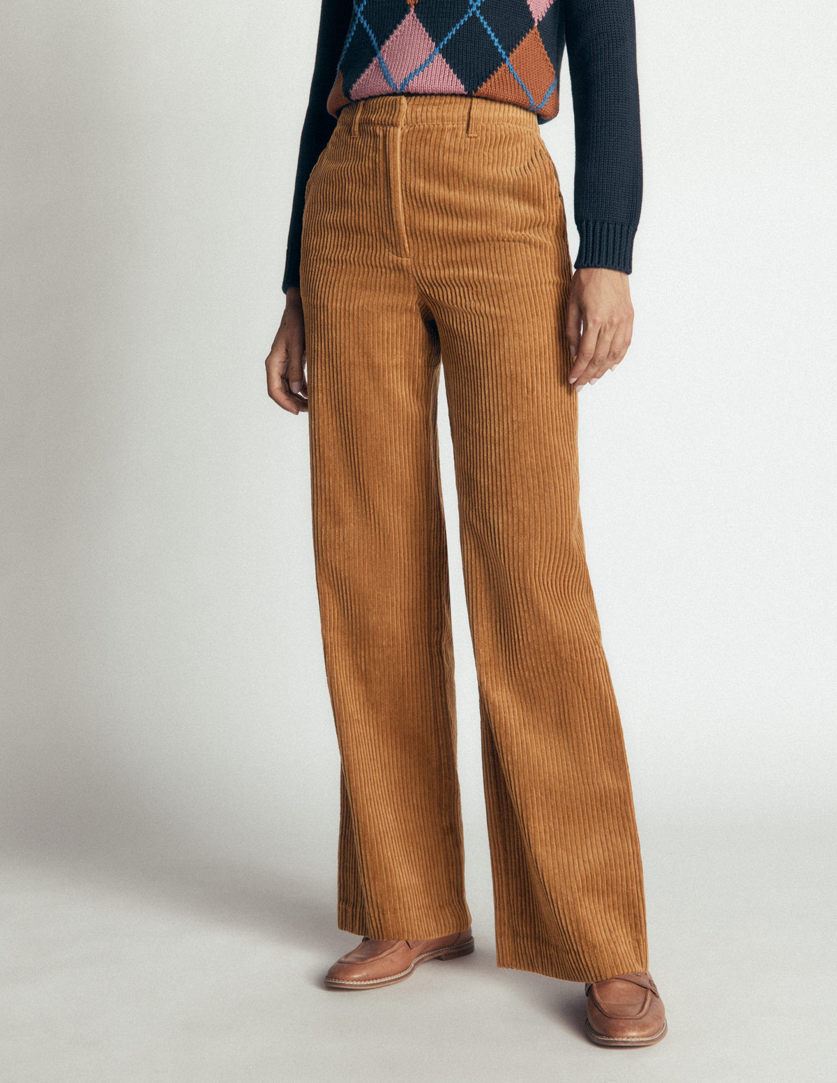 Fitzrovia Cord Column Trousers-Gingerbread-4
