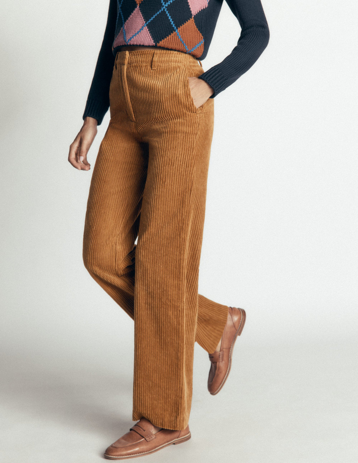 Fitzrovia Cord Column Trousers-Gingerbread - Image 6