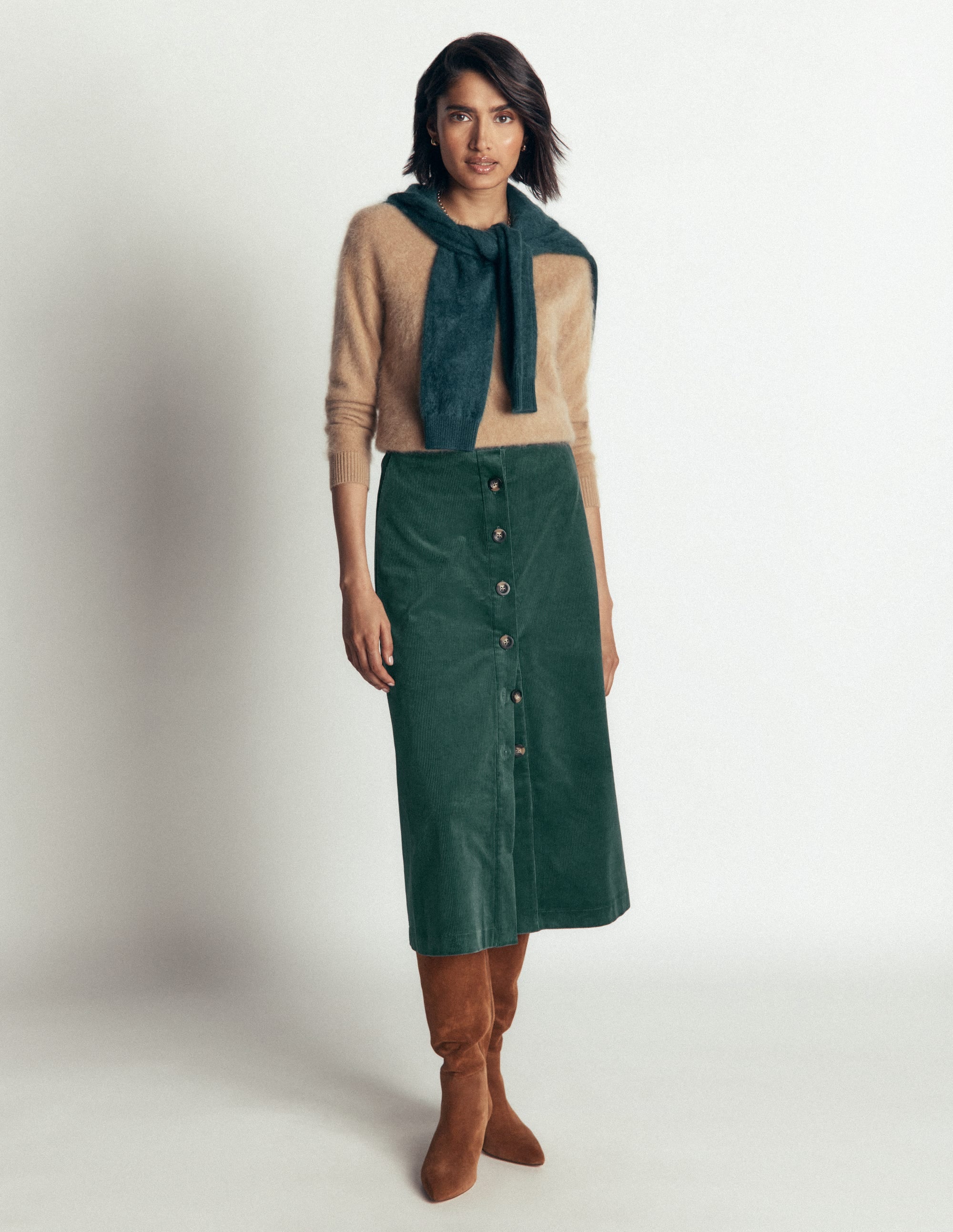 Val Button Cord Midi Skirt-Midnight Teal - Image 1