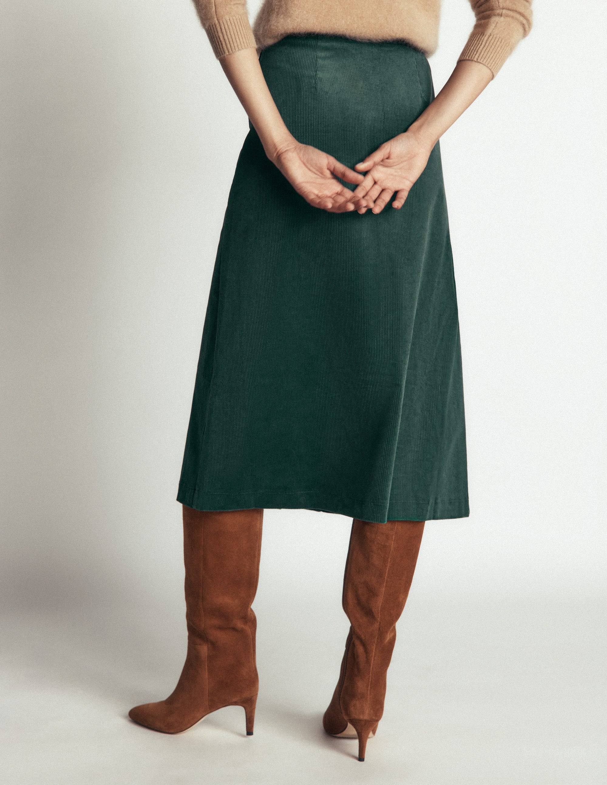 Val Button Cord Midi Skirt-Midnight Teal - Image 3