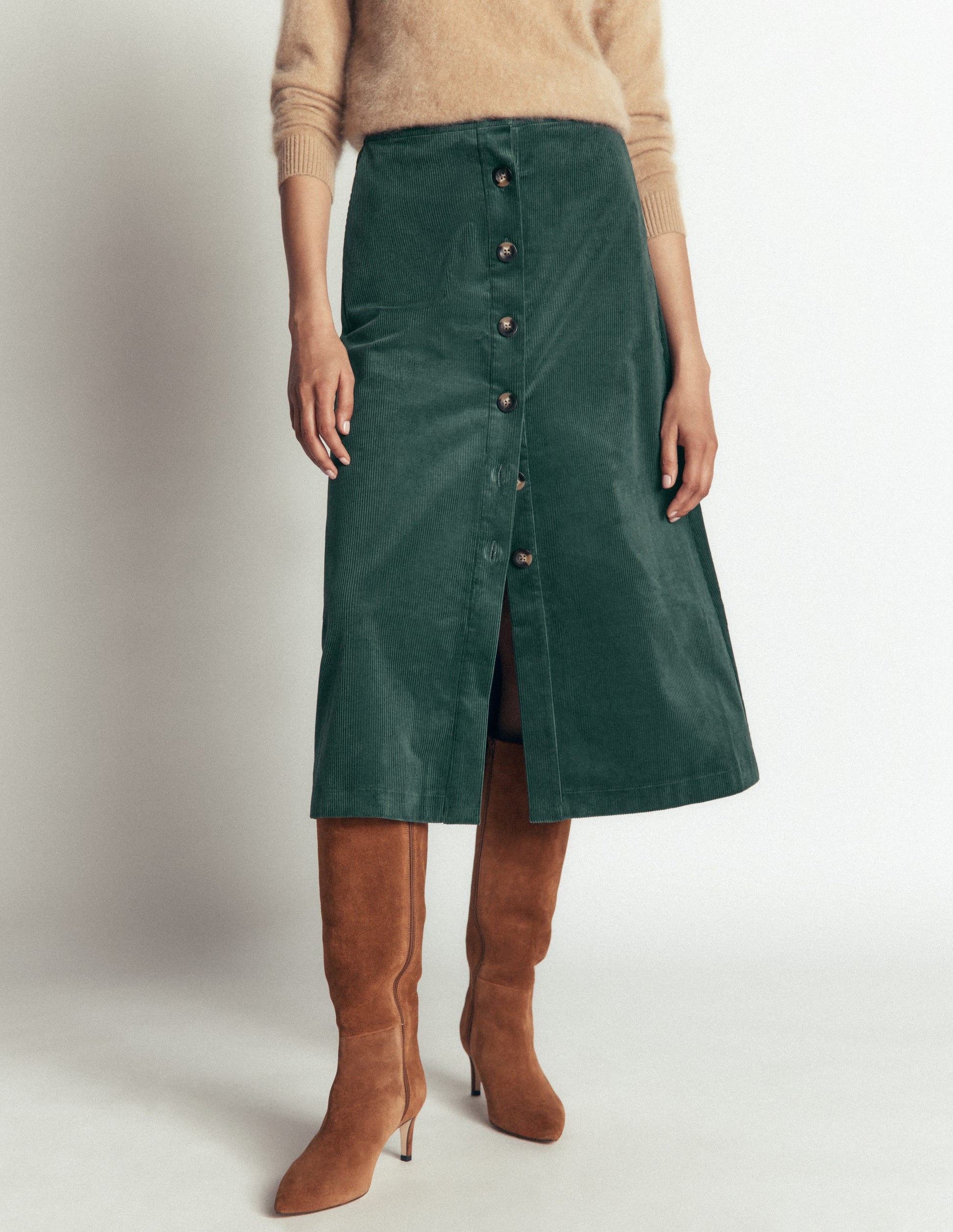 Val Button Cord Midi Skirt-Midnight Teal-4