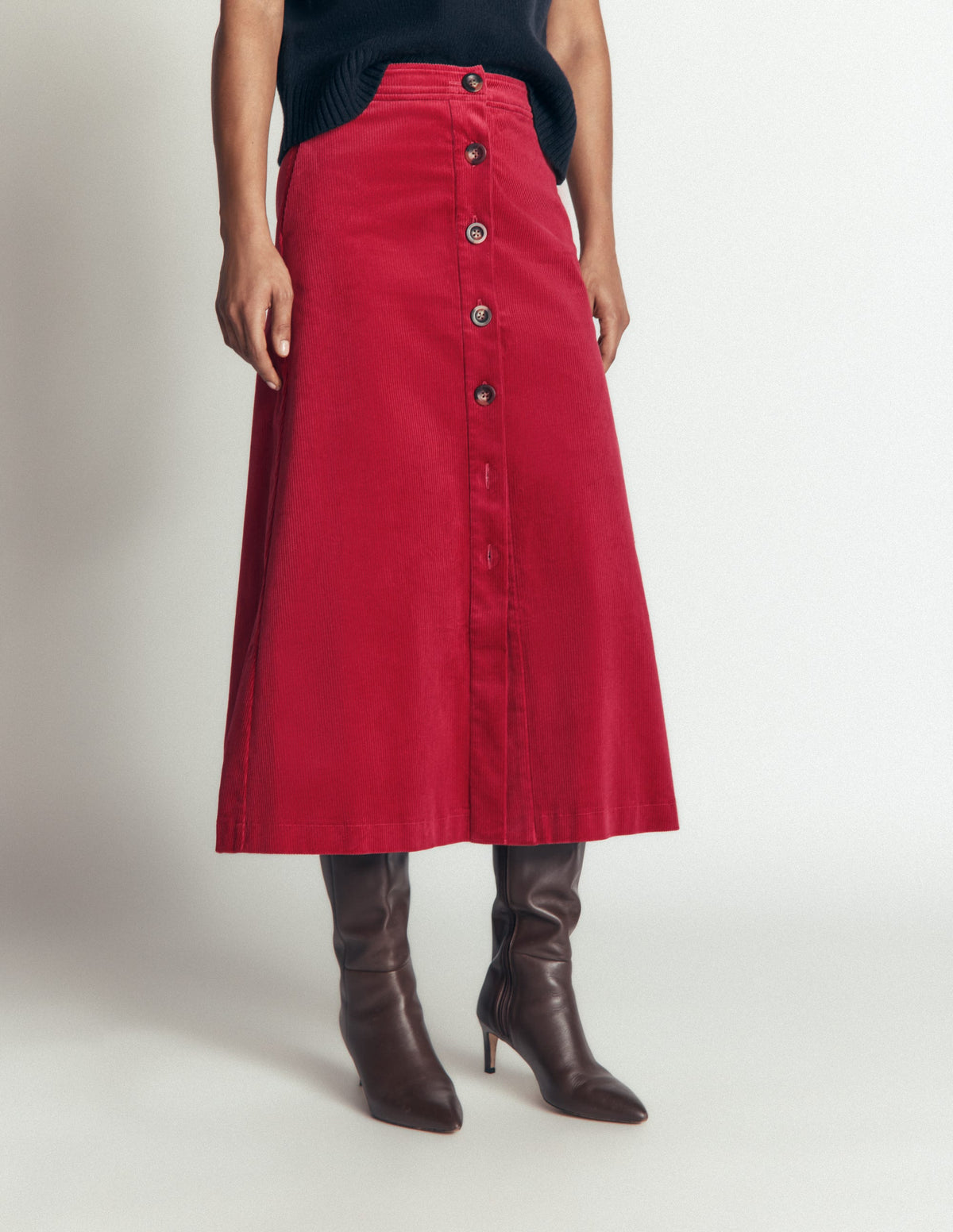 Val Cord-Midirock mit Knopf-Erdiges Rot - Image 4
