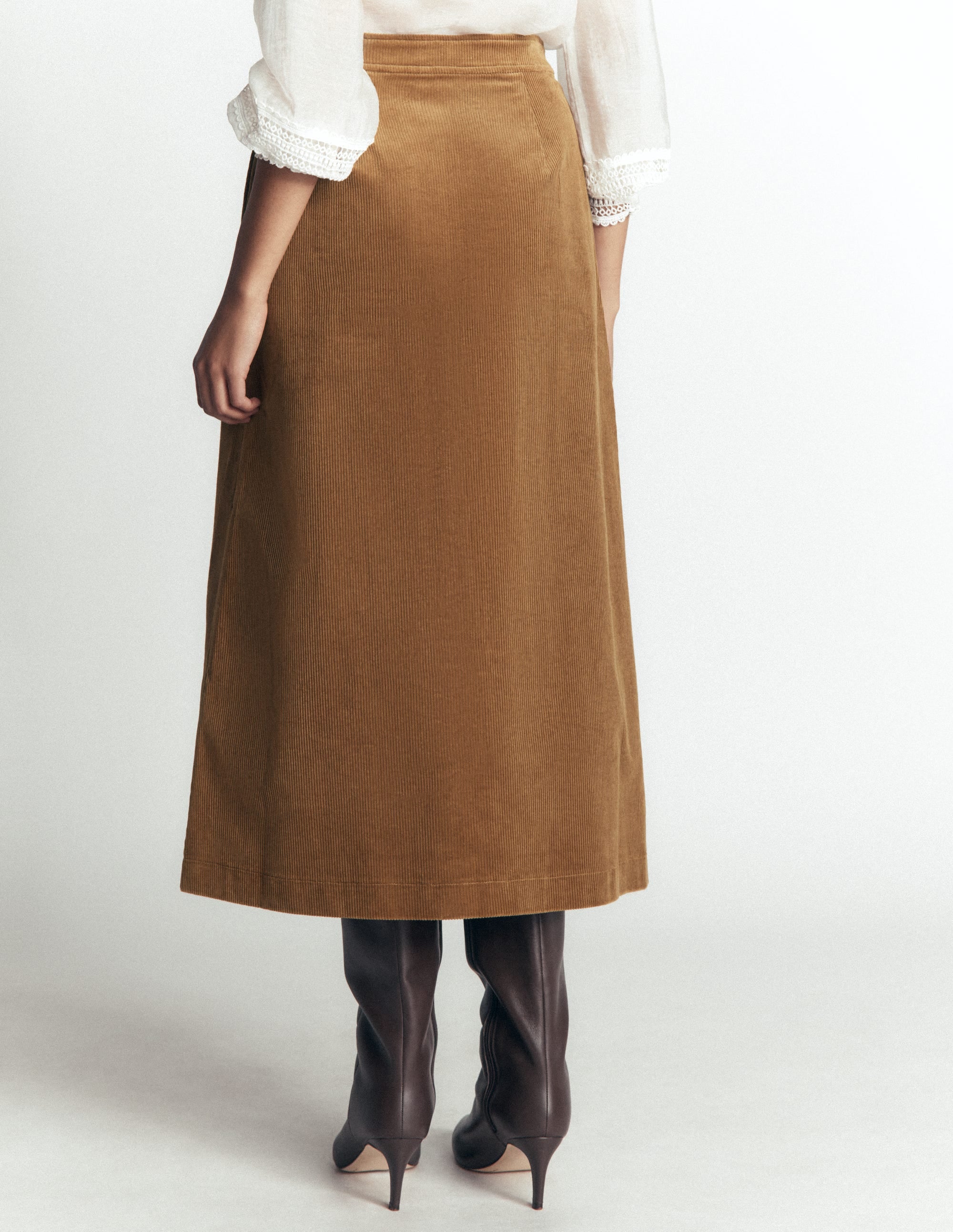 Val Button Cord Midi Skirt-Gingerbread - Image 3