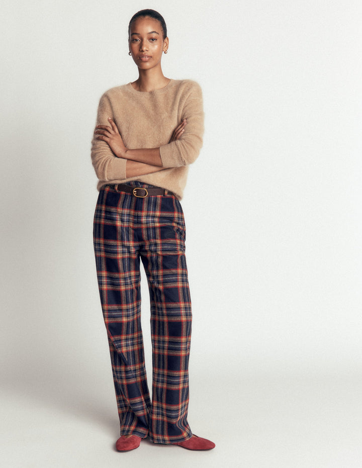 Fitzrovia Hose aus Wollmischung-Marineblau und Camel Kariert