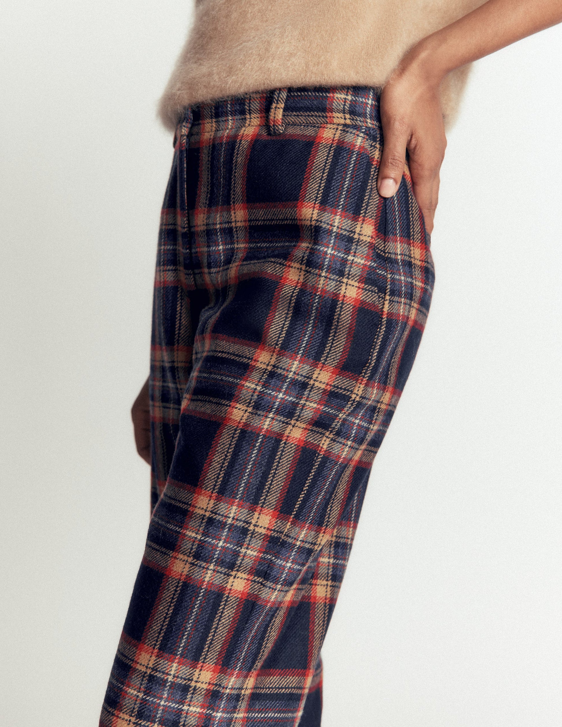 Fitzrovia Wool Blend Trousers-Navy and Camel Check-4