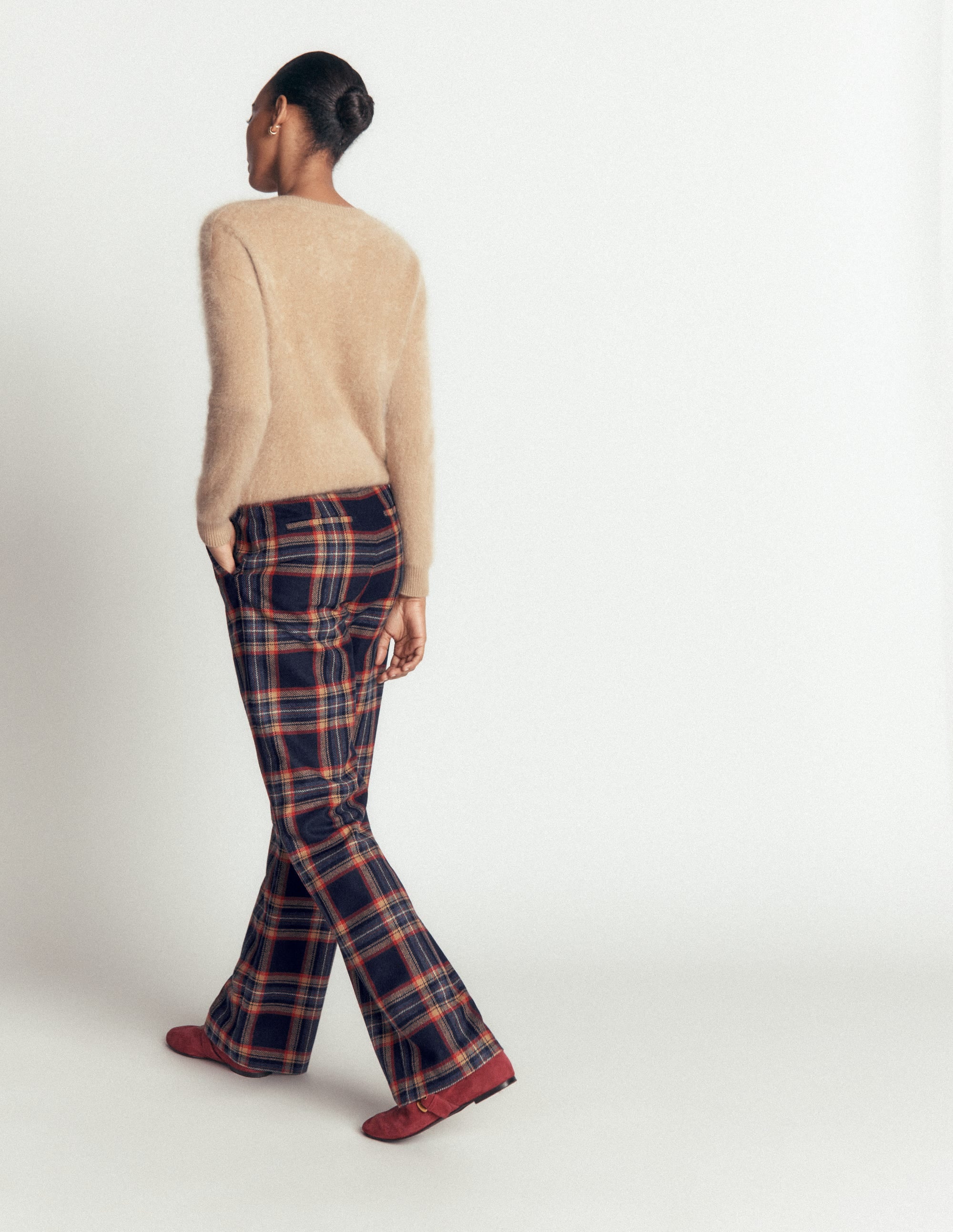 Fitzrovia Wool Blend Trousers-Navy and Camel Check - Image 4
