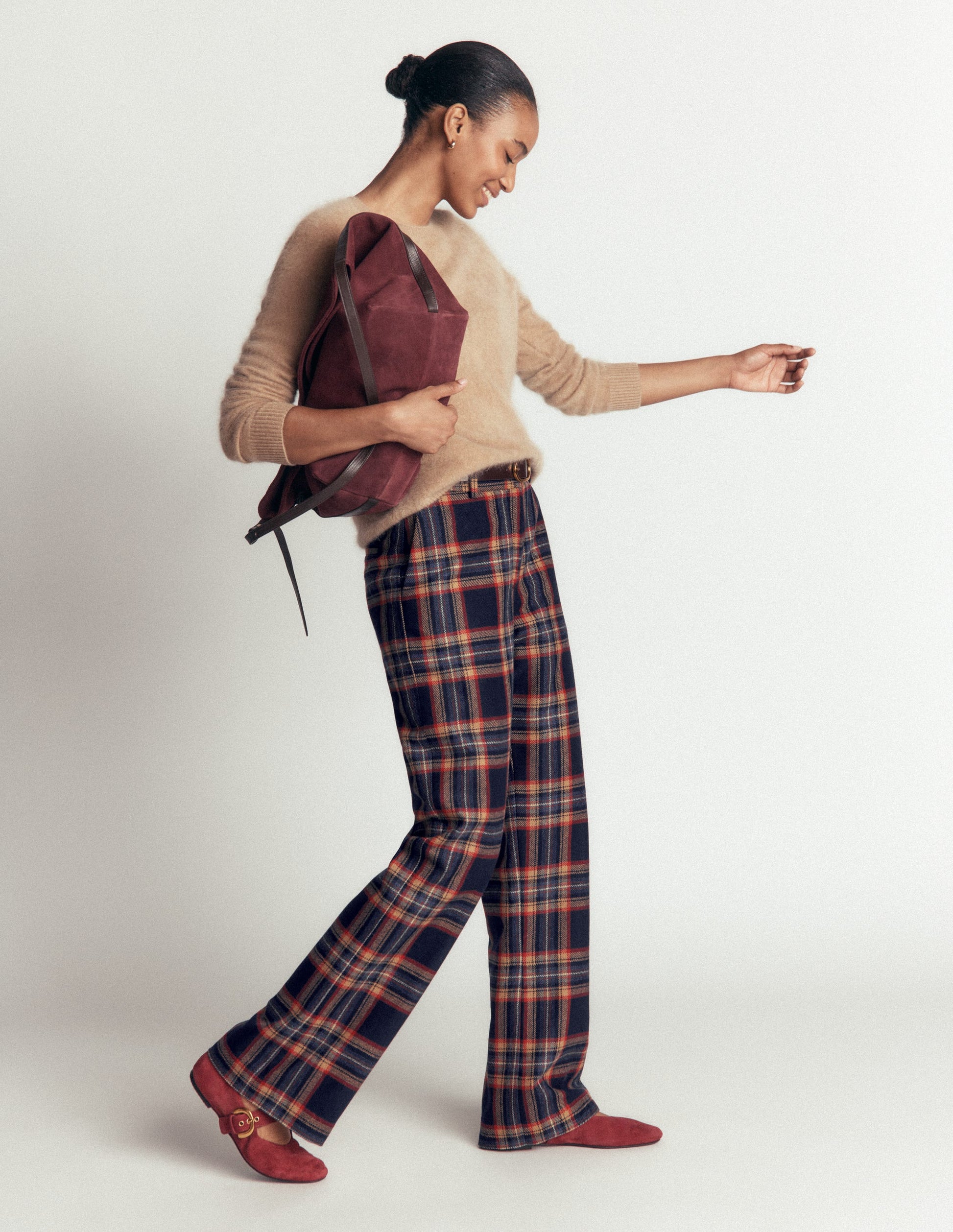 Fitzrovia Wool Blend Trousers-Navy and Camel Check-6