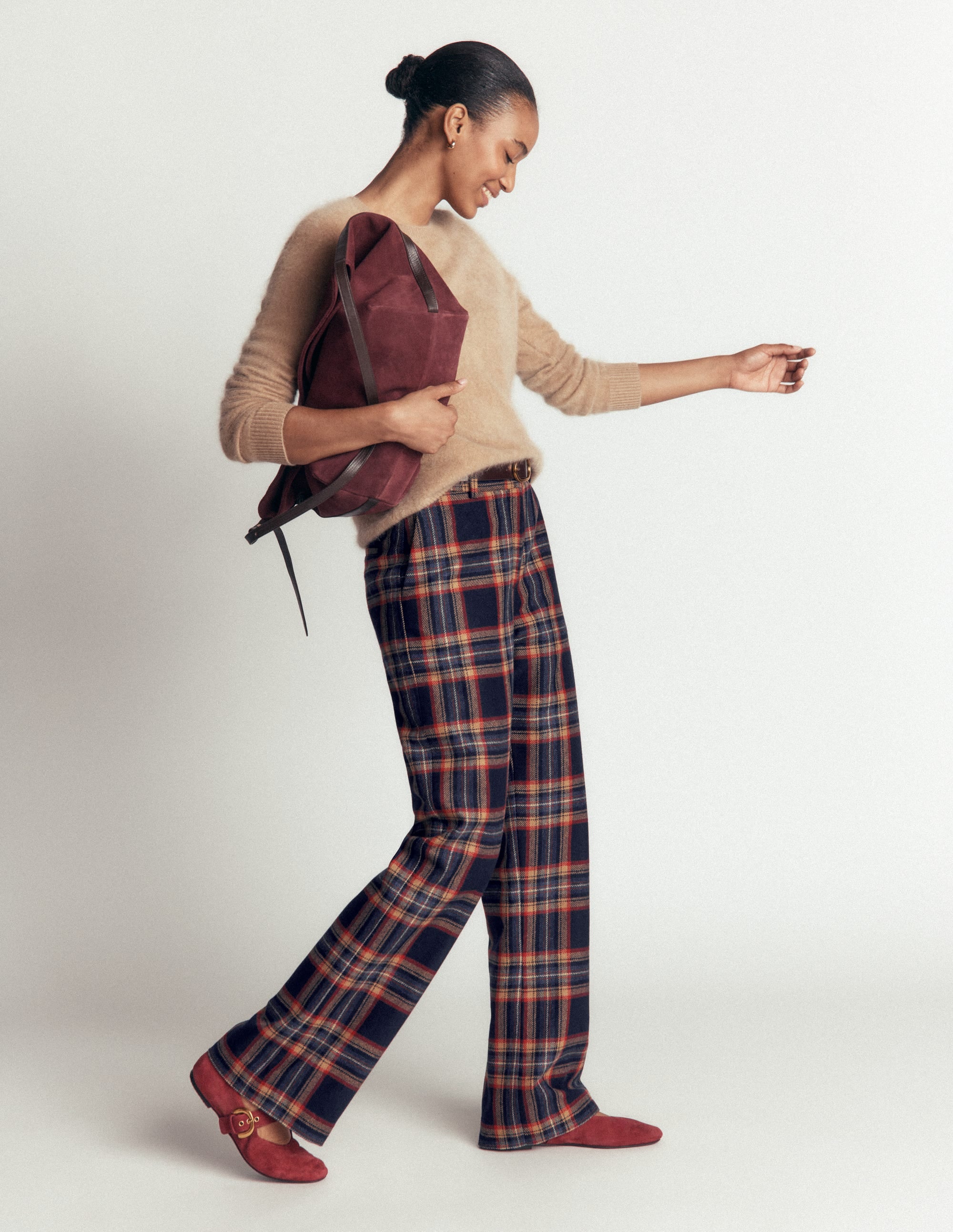 Fitzrovia Wool Blend Trousers-Navy and Camel Check - Image 5