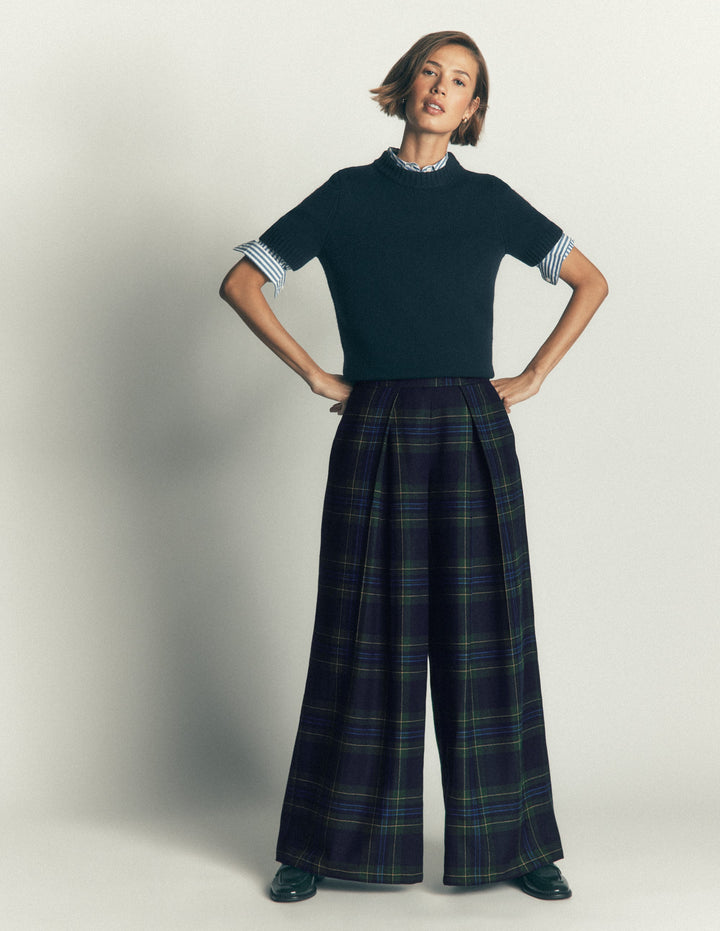 Plissierte Culotte aus Wollmischung-BLACKWATCH
