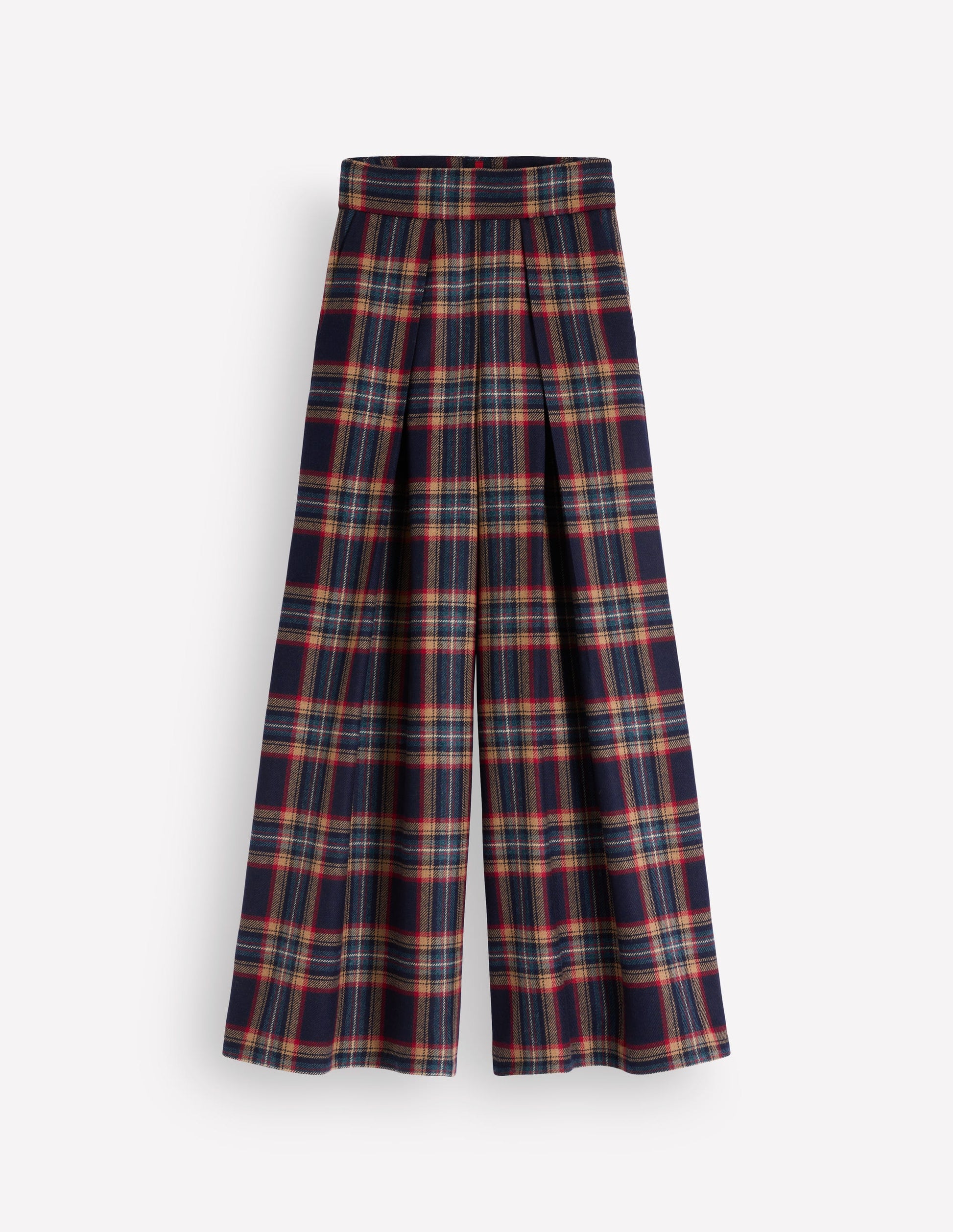 Plissierte Culotte aus Wollmischung-Marineblau, Camel Kariert-6
