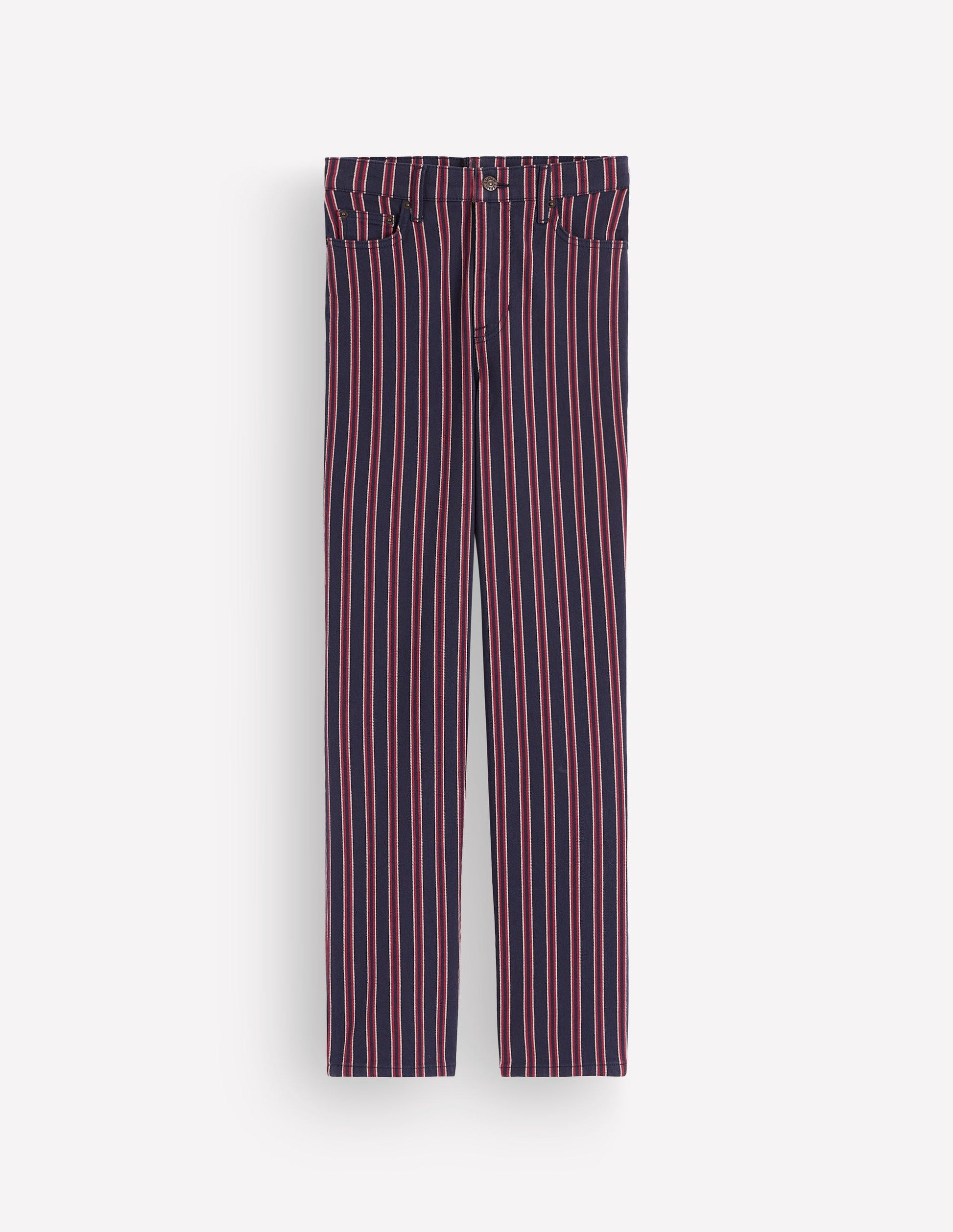 Jeans mit hohem Bund und geradem Bein-Marineblau Rot Streifen-6
