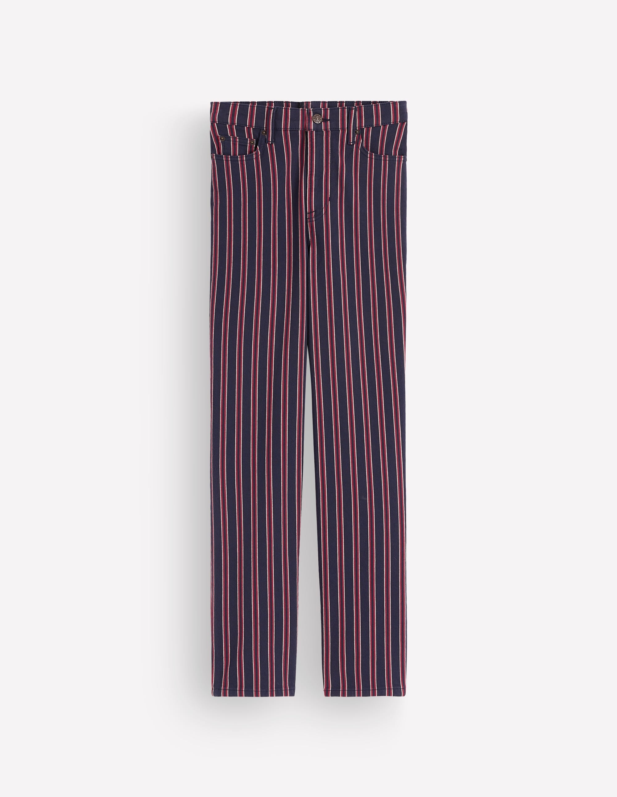 Jeans mit hohem Bund und geradem Bein-Marineblau Rot Streifen - Image 6