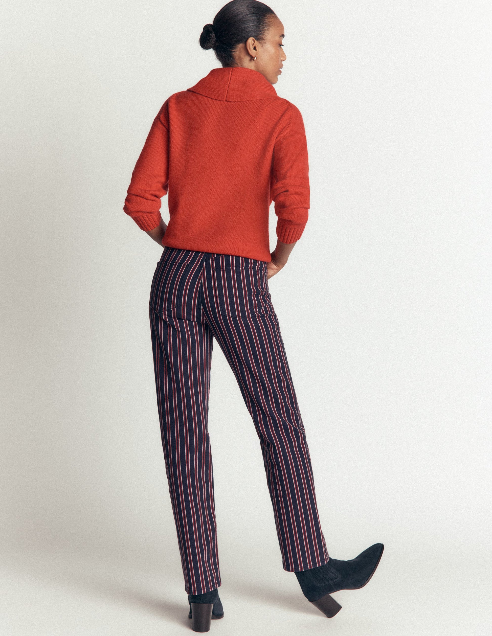 Jeans mit hohem Bund und geradem Bein-Marineblau Rot Streifen-3