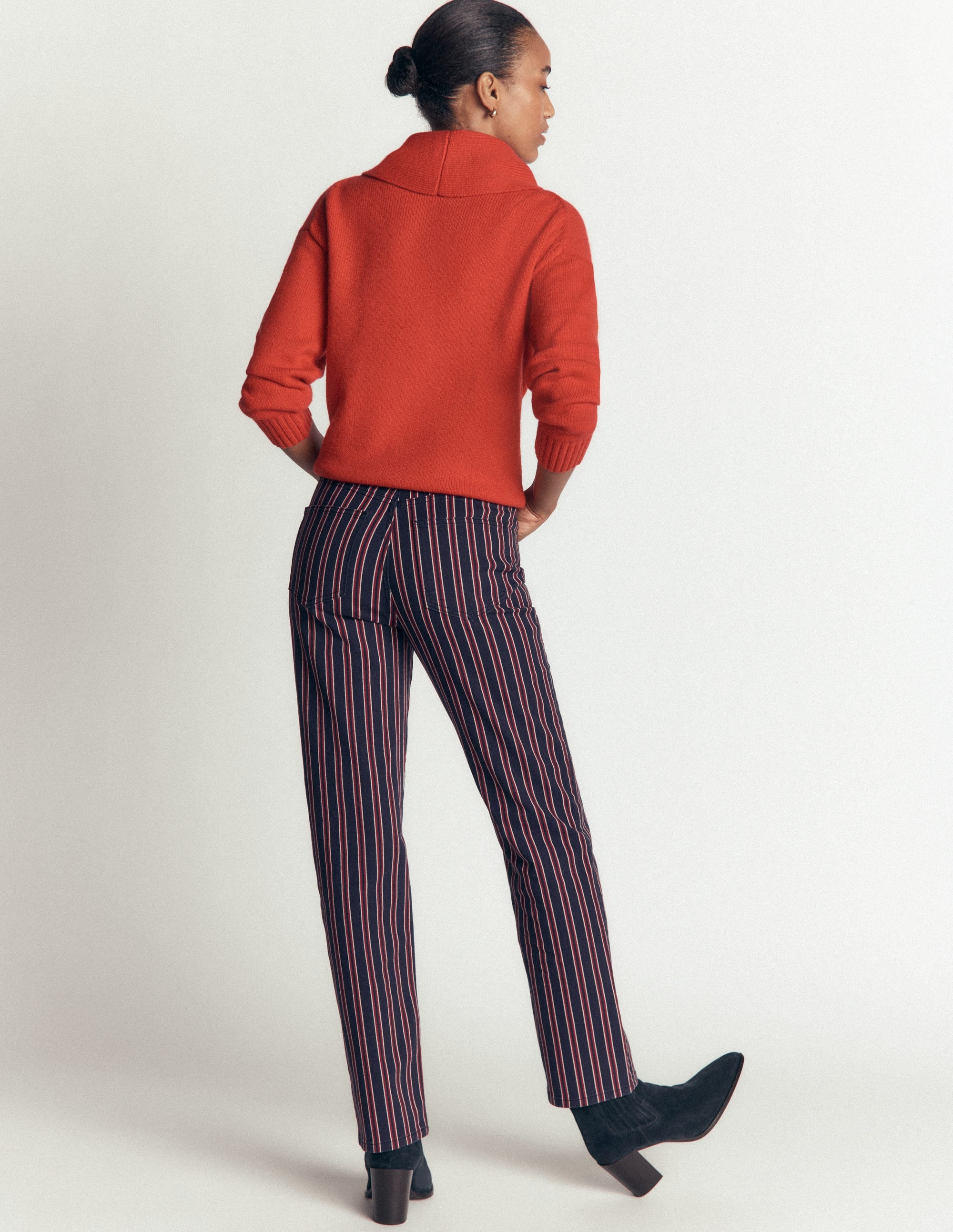 Jeans mit hohem Bund und geradem Bein-Marineblau Rot Streifen - Image 3