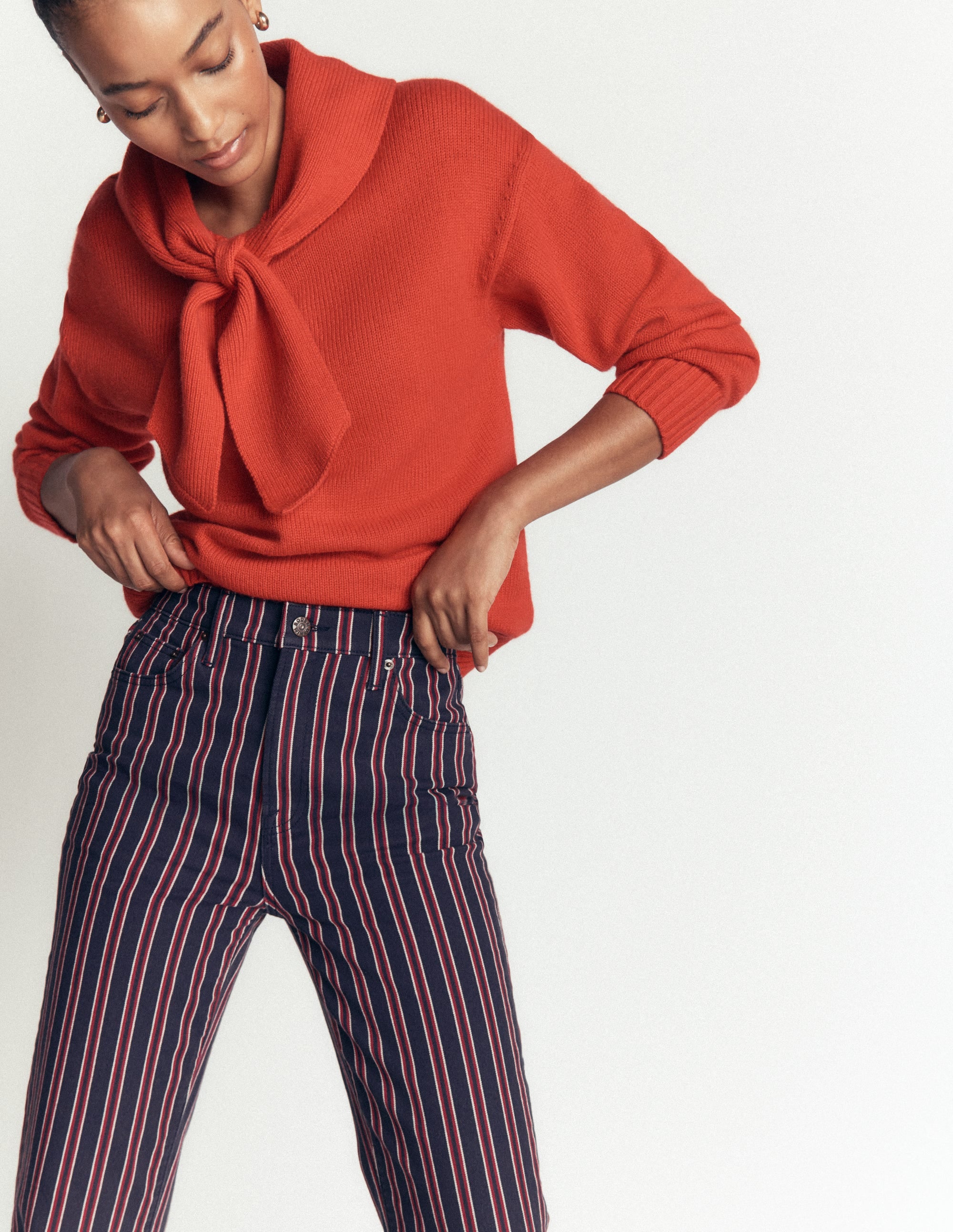 Jeans mit hohem Bund und geradem Bein-Marineblau Rot Streifen - Image 5