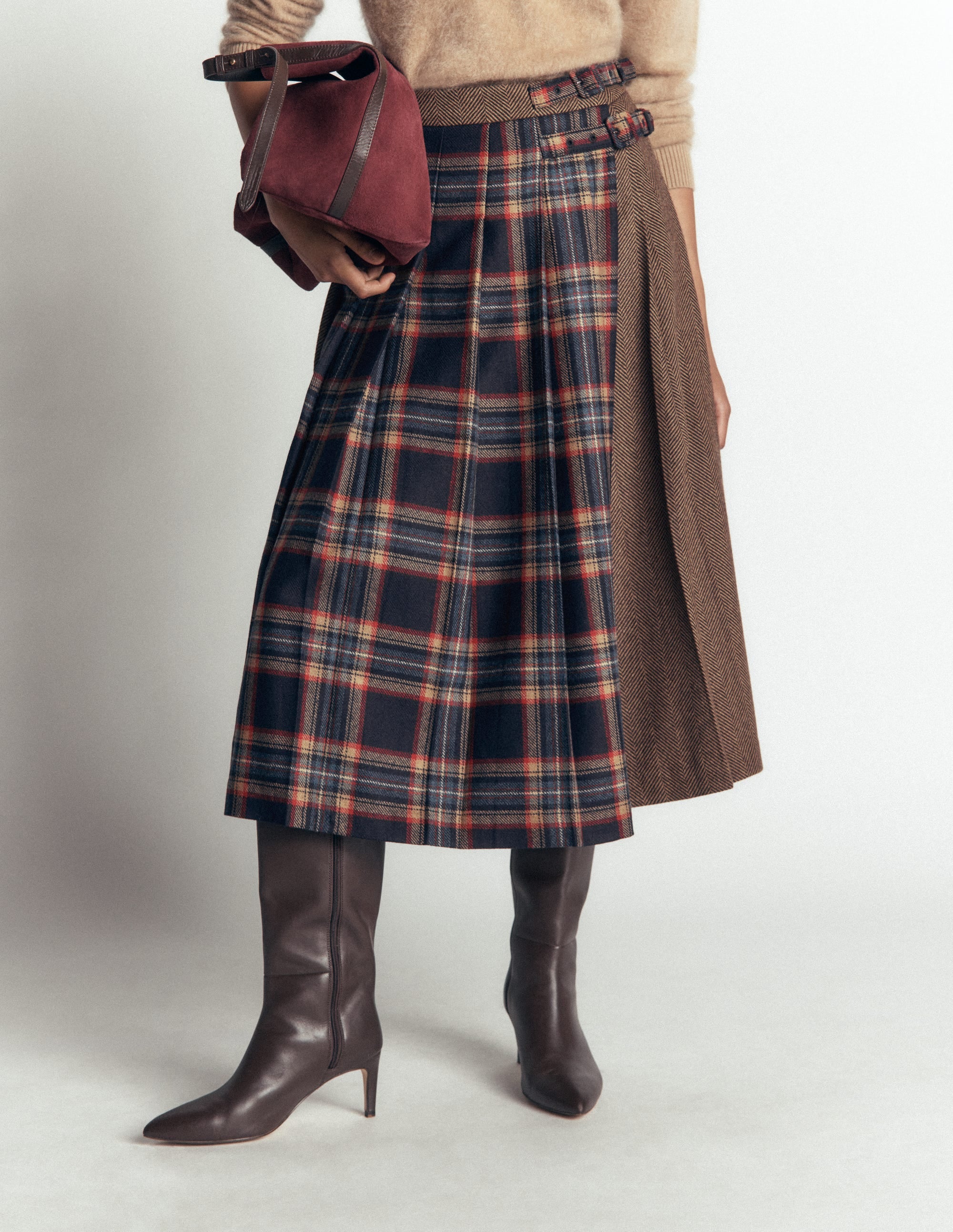 Plissierter Midi-Kilt-Marineblau und Camel Kariert - Image 4