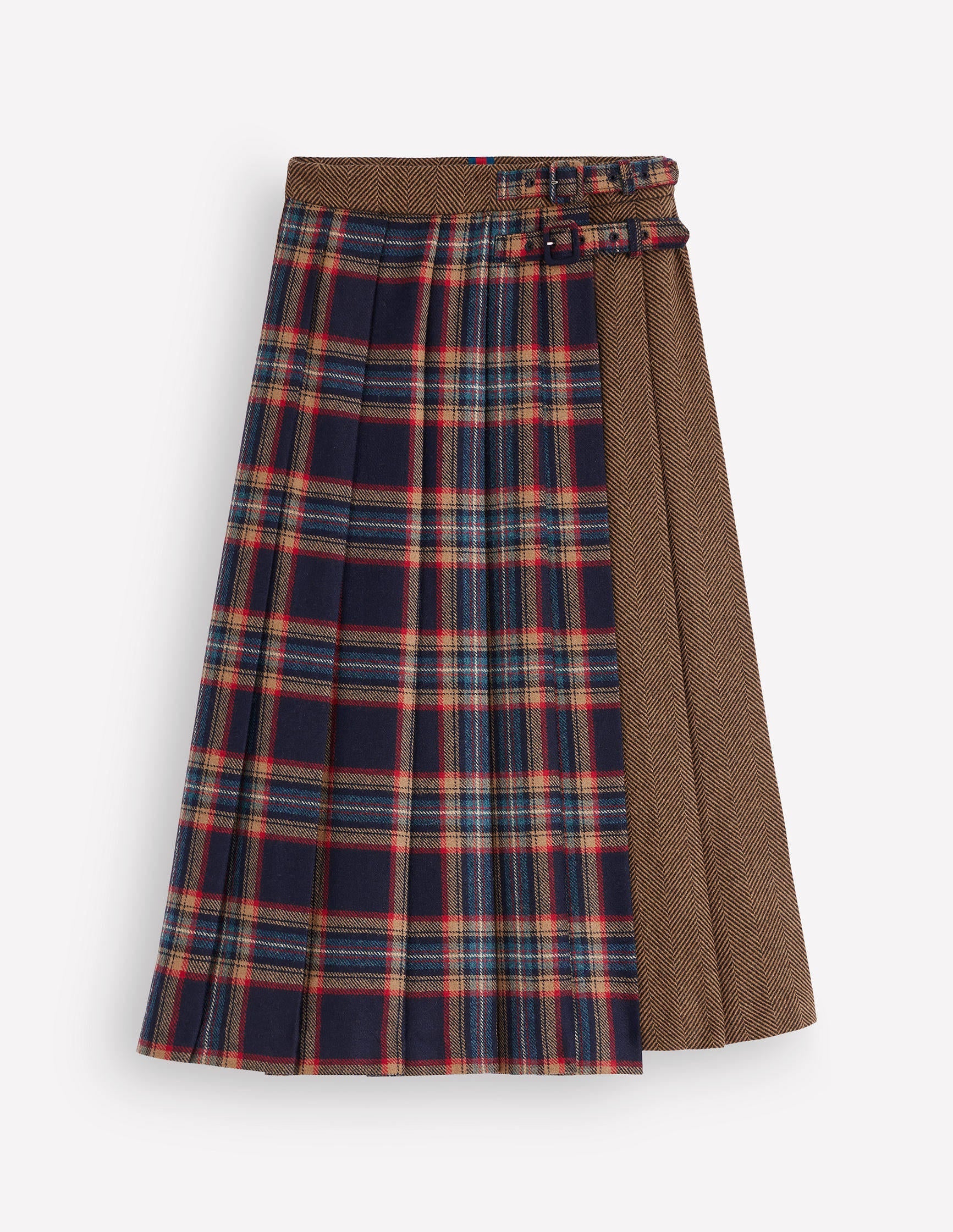 Plissierter Midi-Kilt-Marineblau und Camel Kariert-8