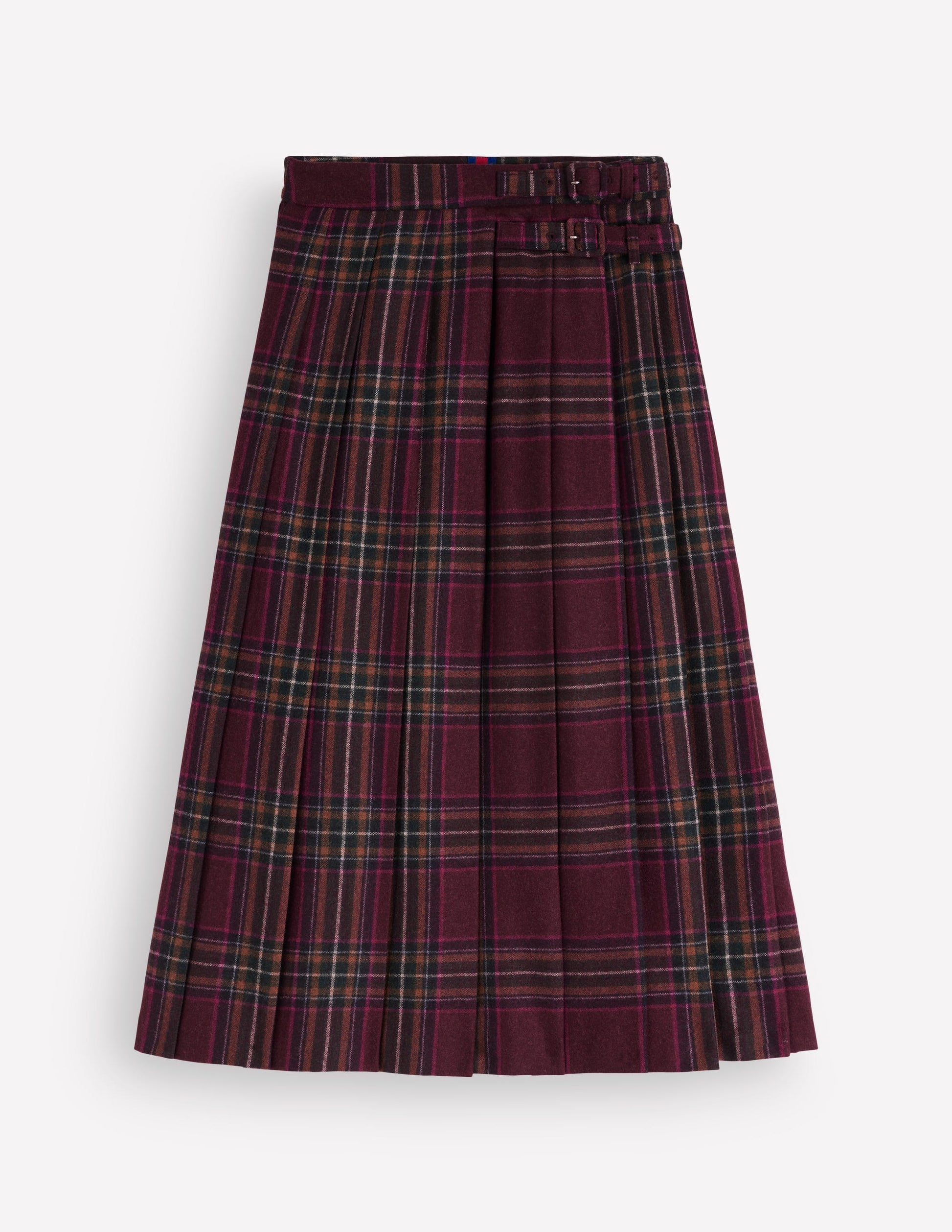 Pleated Midi Kilt-Maroon And Olive Check-6