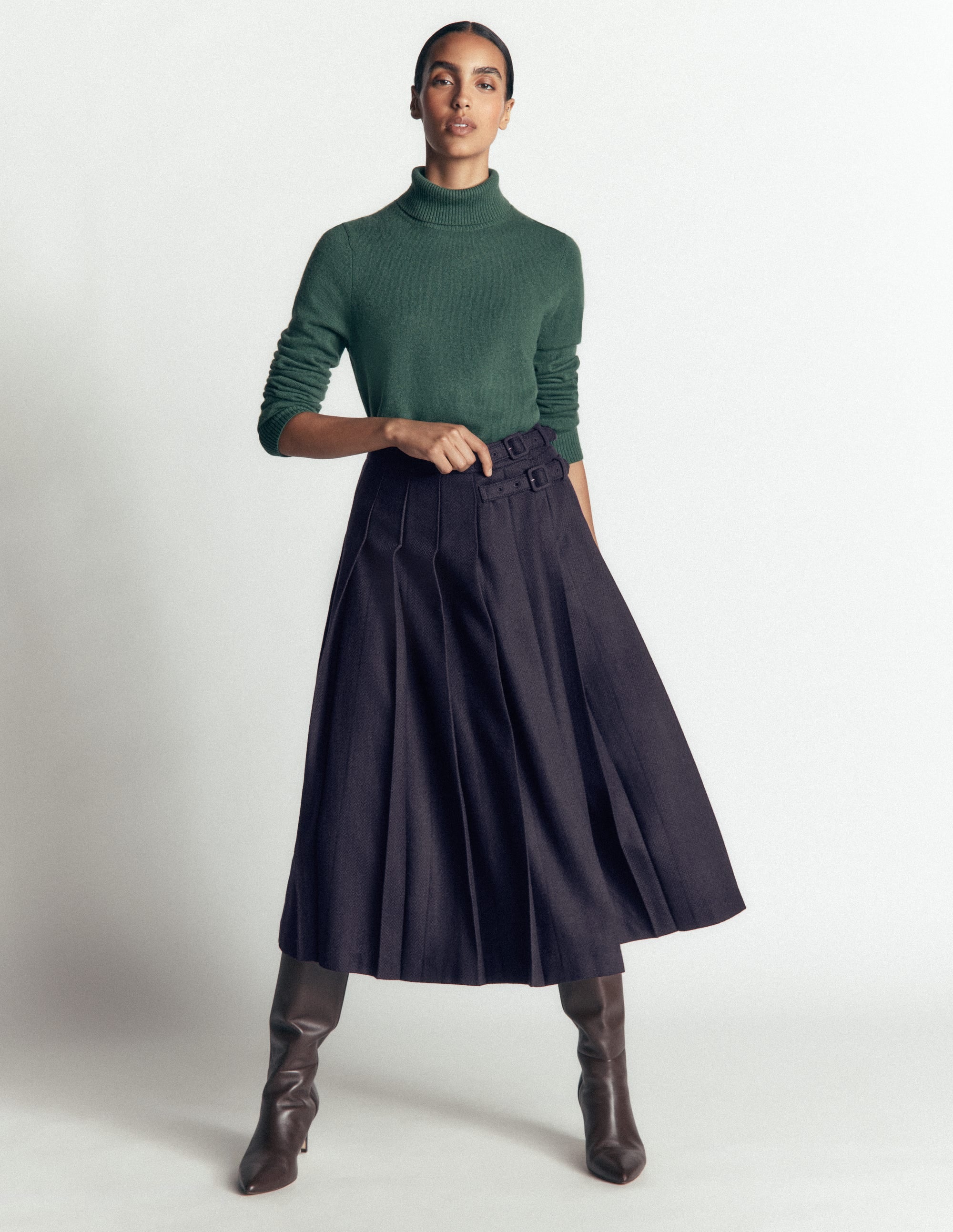 Plissierter Midi-Kilt-Navy mit Fischgrätmuster - Image 1