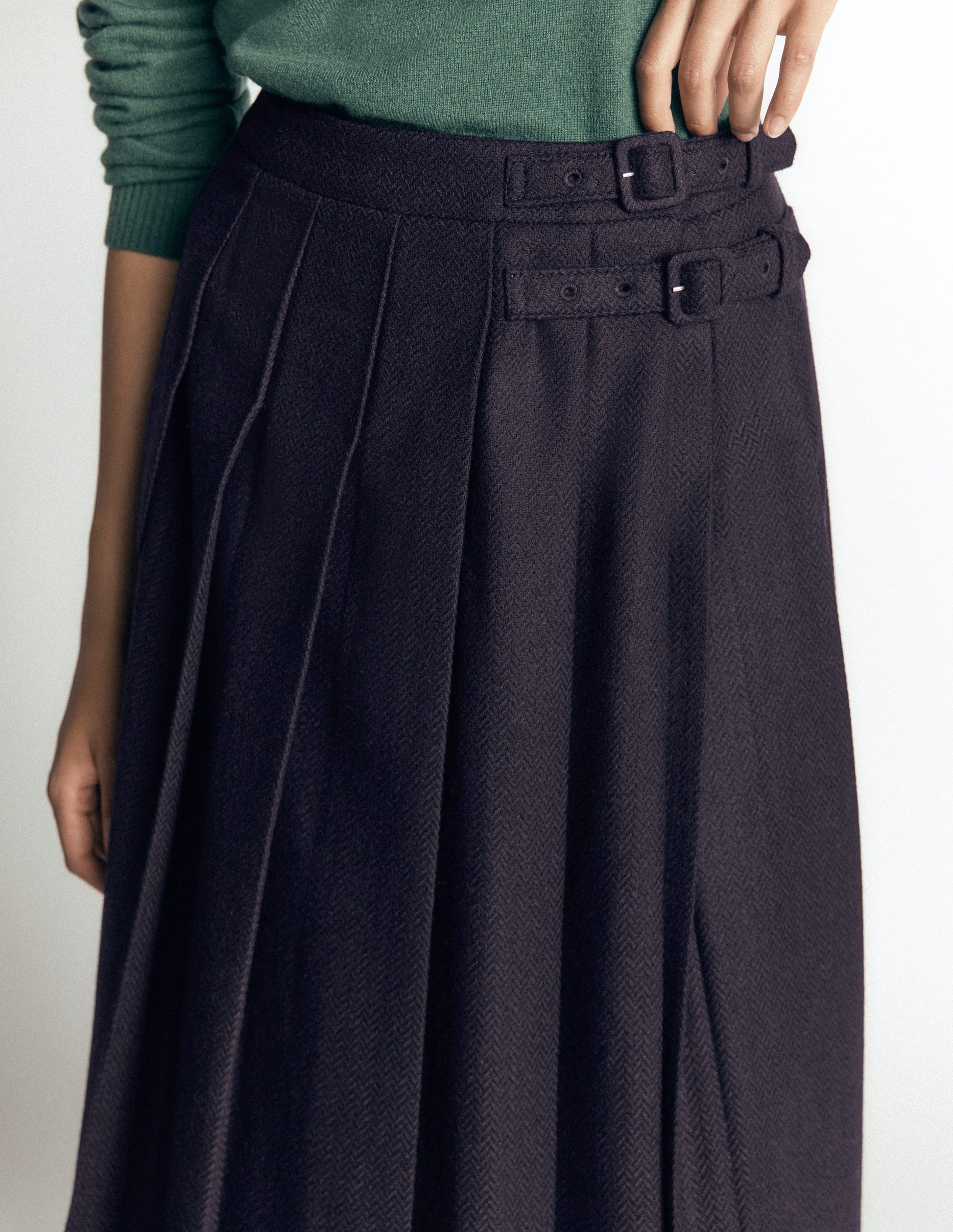 Plissierter Midi-Kilt-Navy mit Fischgrätmuster-2