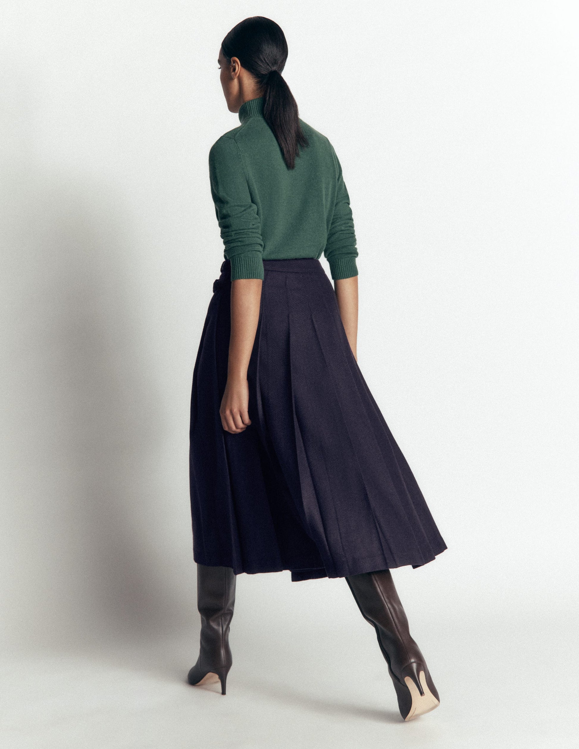 Plissierter Midi-Kilt-Navy mit Fischgrätmuster-3