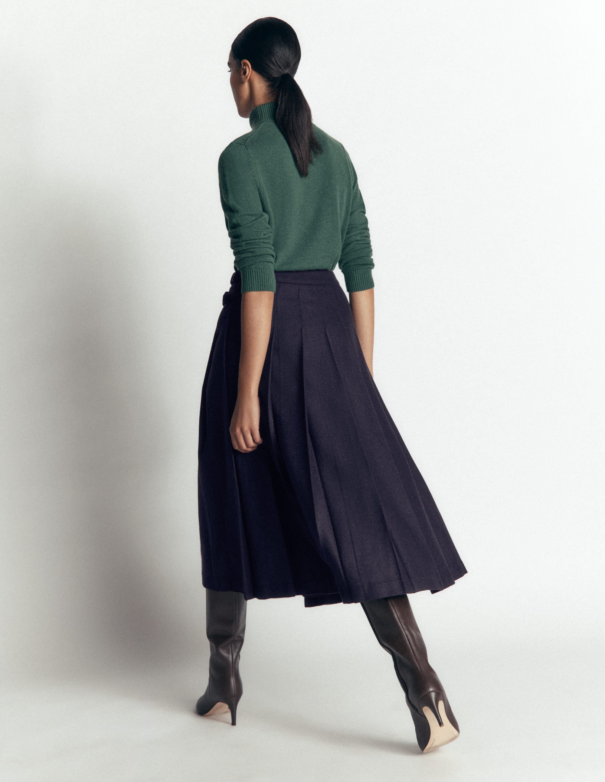 Plissierter Midi-Kilt-Navy mit Fischgrätmuster - Image 3
