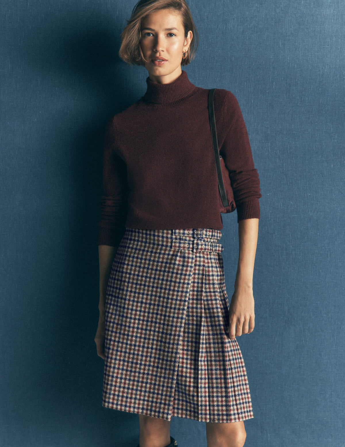 Vera Kilt mit doppelter Schnalle-Naturweiß, Blau, Kastanienbraun Kariert - Image 1