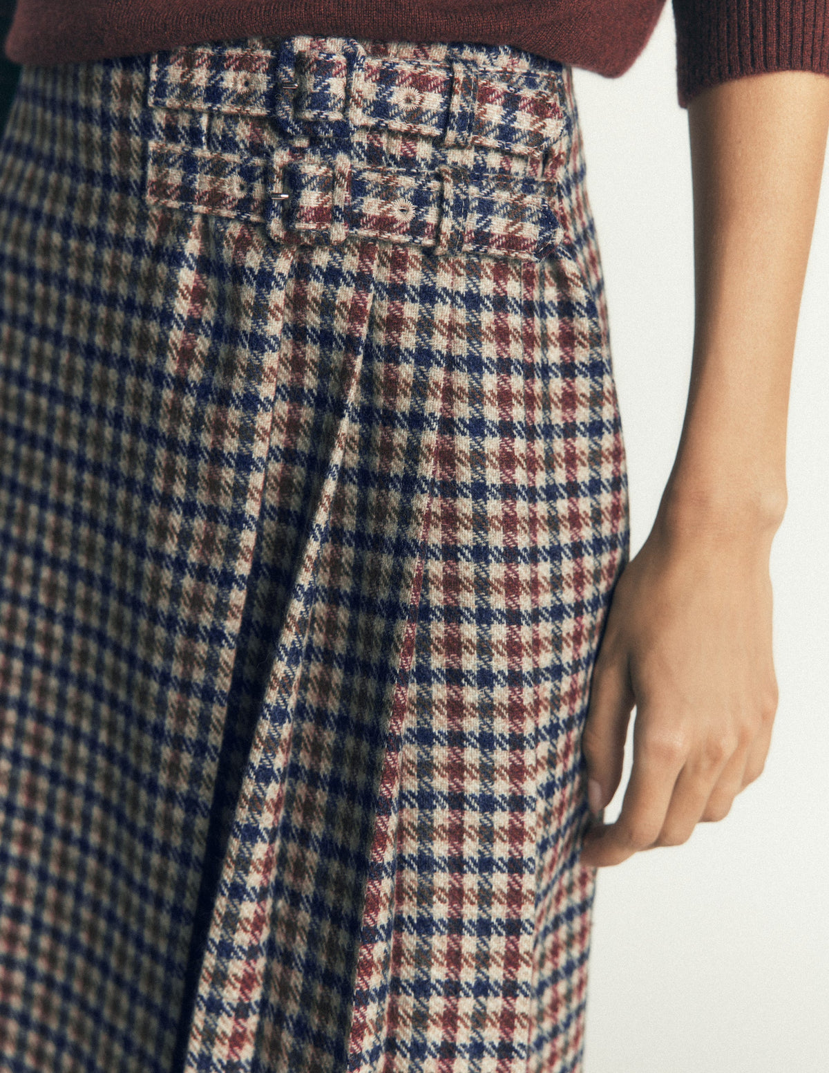 Vera Kilt mit doppelter Schnalle-Naturweiß, Blau, Kastanienbraun Kariert-2