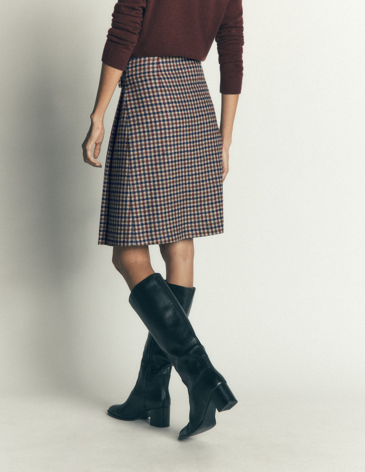 Vera Kilt mit doppelter Schnalle-Naturweiß, Blau, Kastanienbraun Kariert-3