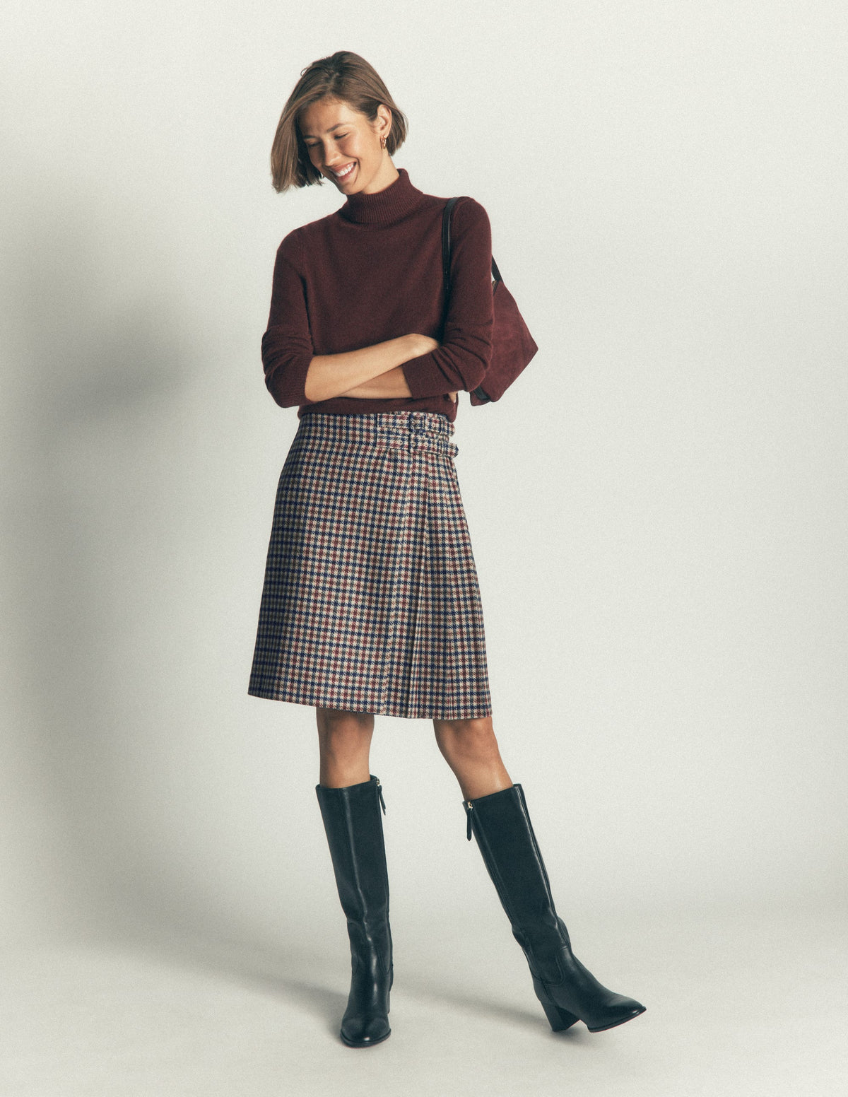 Vera Kilt mit doppelter Schnalle-Naturweiß, Blau, Kastanienbraun Kariert-4